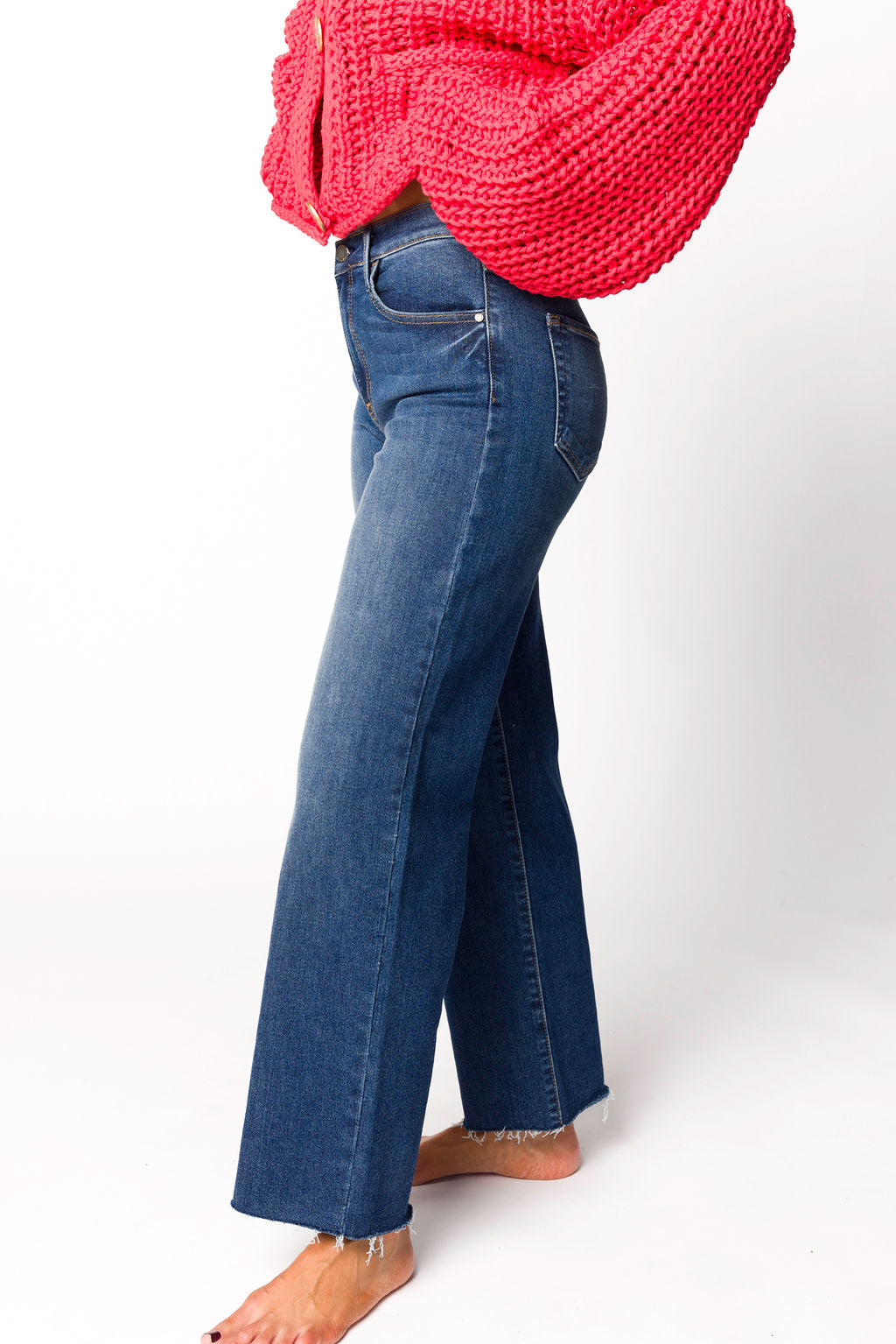 Morgan Slim Palazzo Jean with Scissor Cut in Dark Denim - Women's High Waisted Wide Leg Denim Pants for Casual & Office Wear