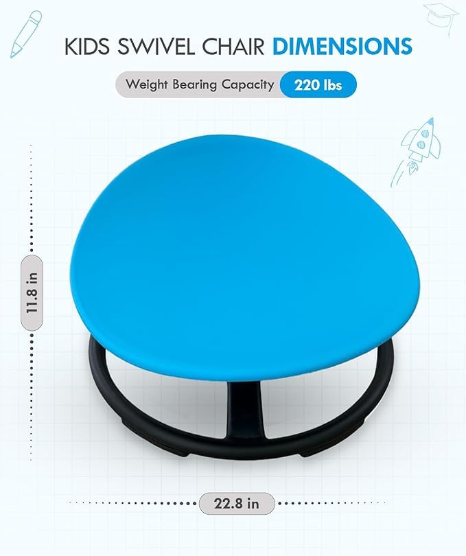 360° Swivel Chair for Kids - Sensory Spinning Chair with Body Balance Therapy Benefits, Autism & Montessori Learning Toy - Blue Spin Seat for Playrooms, Classrooms & Home Use