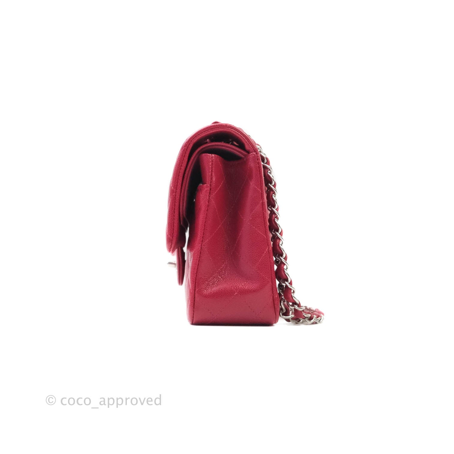 Chanel Classic Medium Double Flap Bag - Red Caviar Leather with Silver Hardware | Authentic Luxury Handbag for Women | Perfect for Parties, Weddings & Everyday Elegance