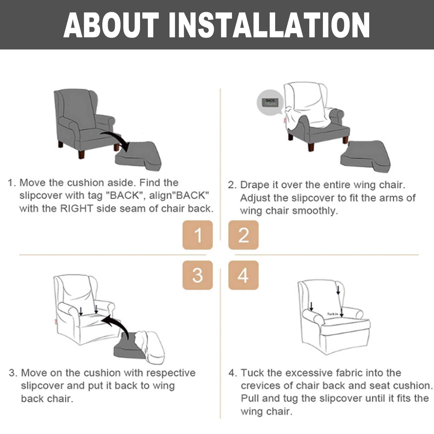 SONNACH Printed 2-Piece Wingback Chair Covers - Stretch Jacquard Slipcovers for Furniture Protection | Perfect for Living Room, Dining Room & Office Decor