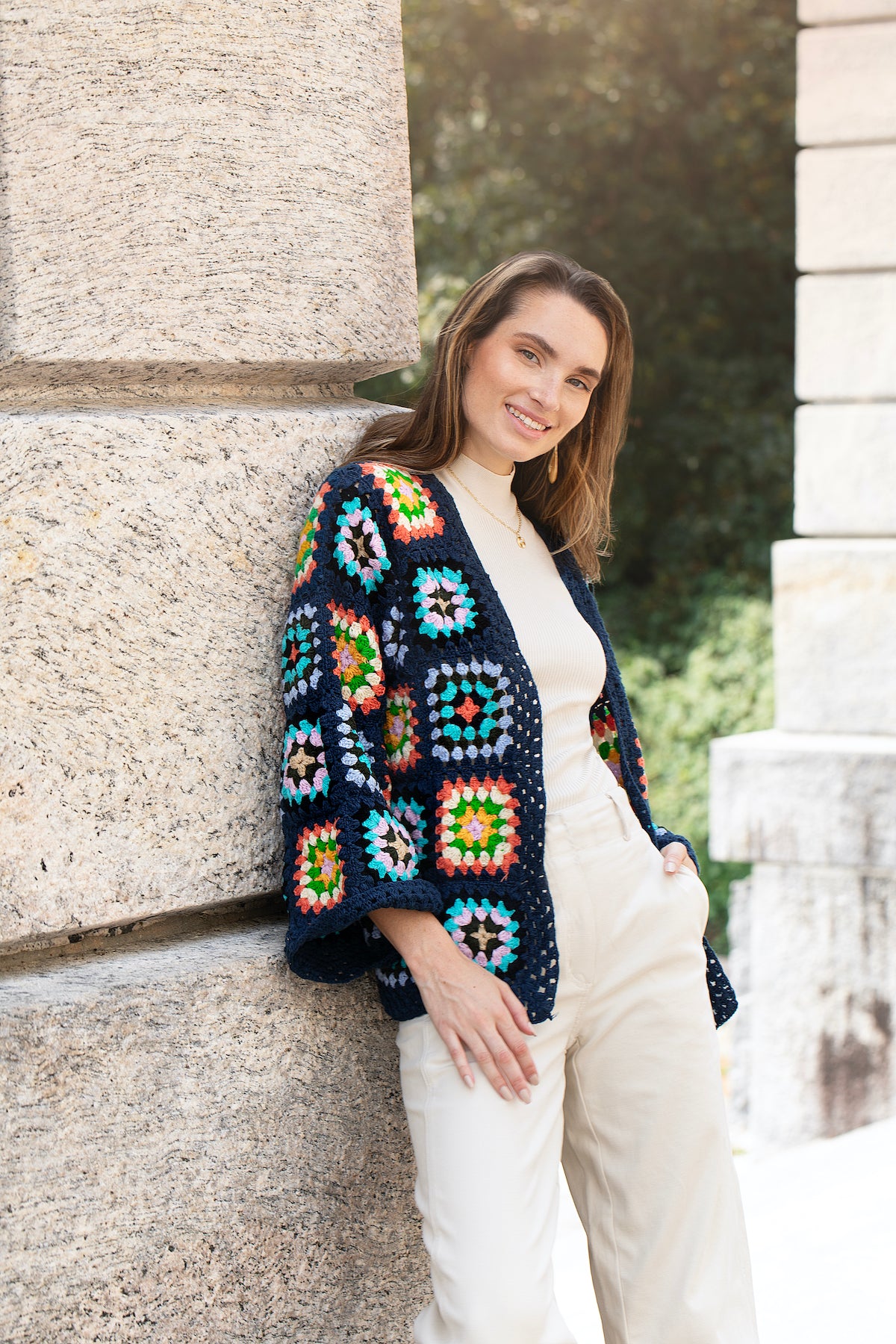 Granny Square Crochet Short Kimono Jacket - Boho Chic Cardigan for Women - Perfect for Beach Cover-Up, Music Festivals & Summer Outfits