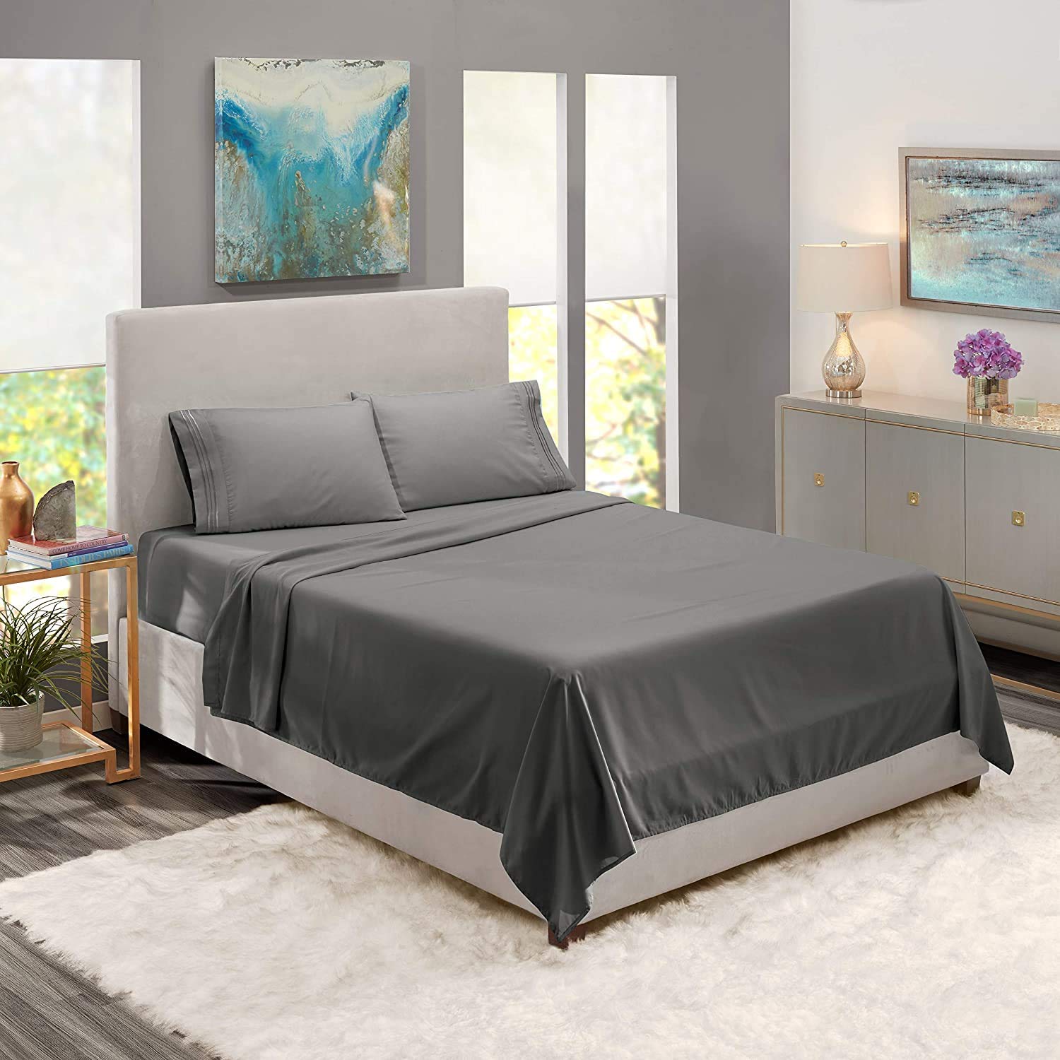 Premium 600 Thread Count 100% Long Staple Cotton Sheet Set - 4 Piece Twin XL Bedding - Ultra Soft, Deep Pocket (Fits 14