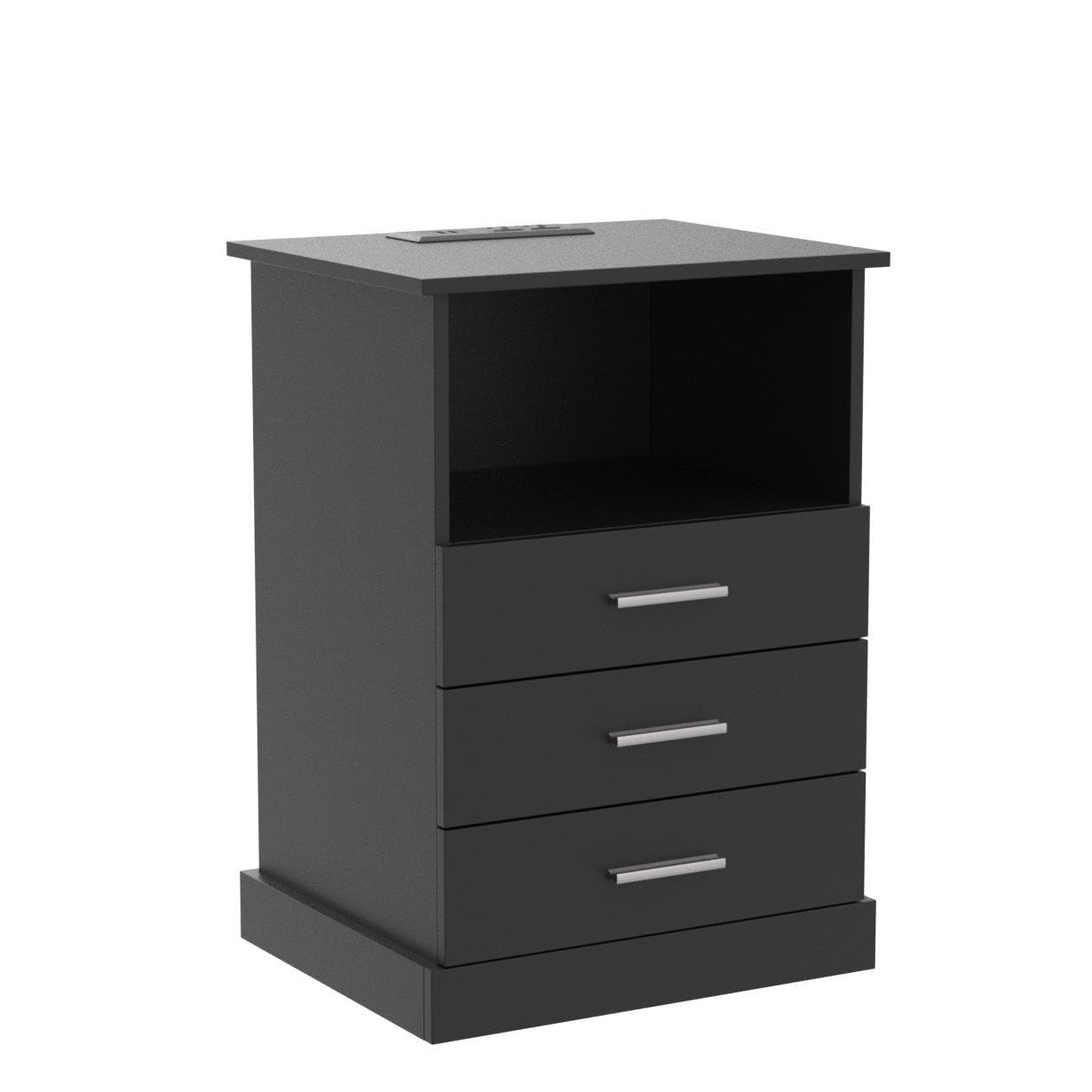 Black LED Nightstand with USB Charging Station - 3 Drawers, Open Storage & Built-in Light - Modern Bedside Cabinet for Bedroom (Set of 2) - Perfect for Small Spaces, Apartment Living & Guest Rooms