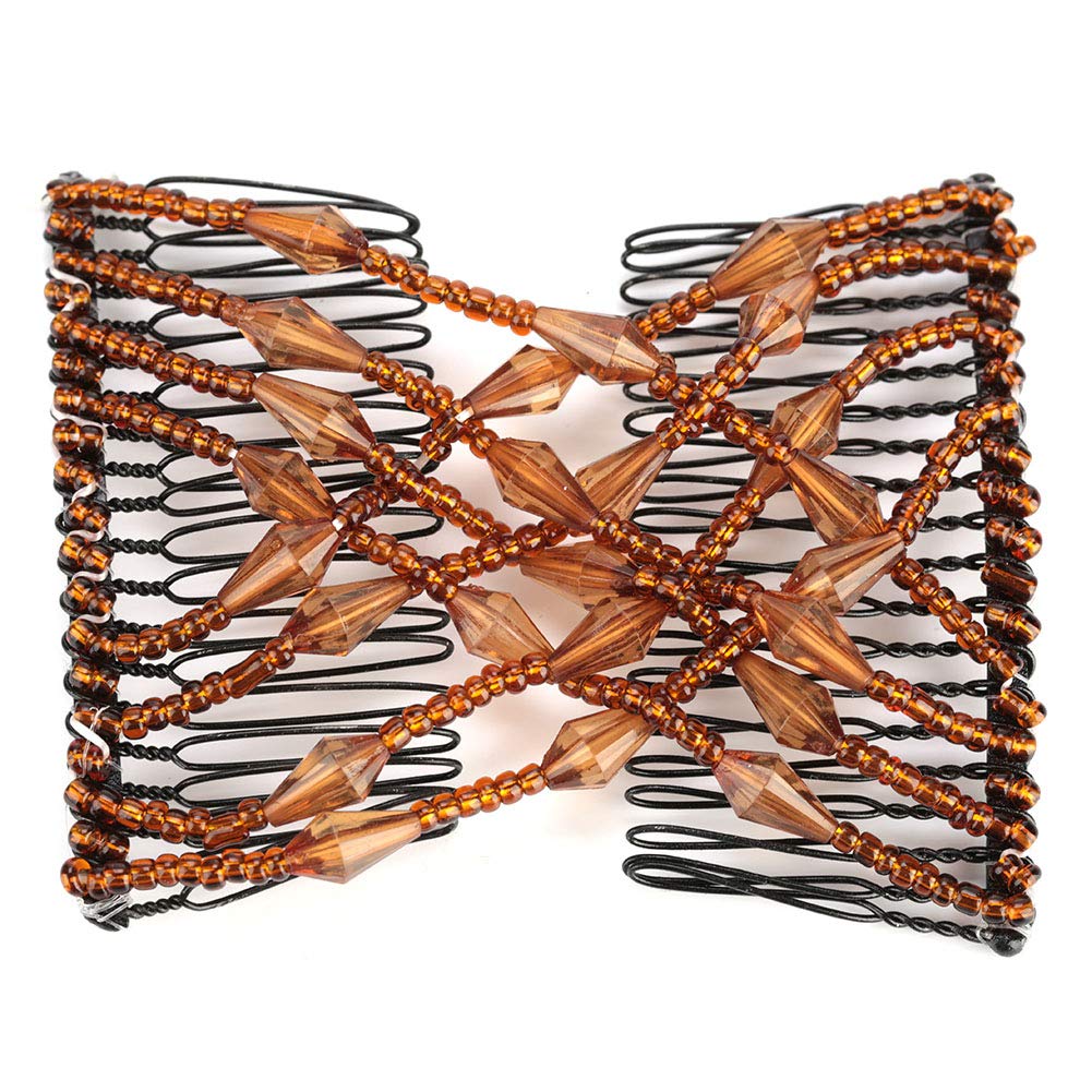 Women's Magic Stretchable Hair Clips with Beads - Elastic Double Hair Clips for Hairstyling, Ponytails & Braids - Perfect for Daily Use, Parties & Weddings