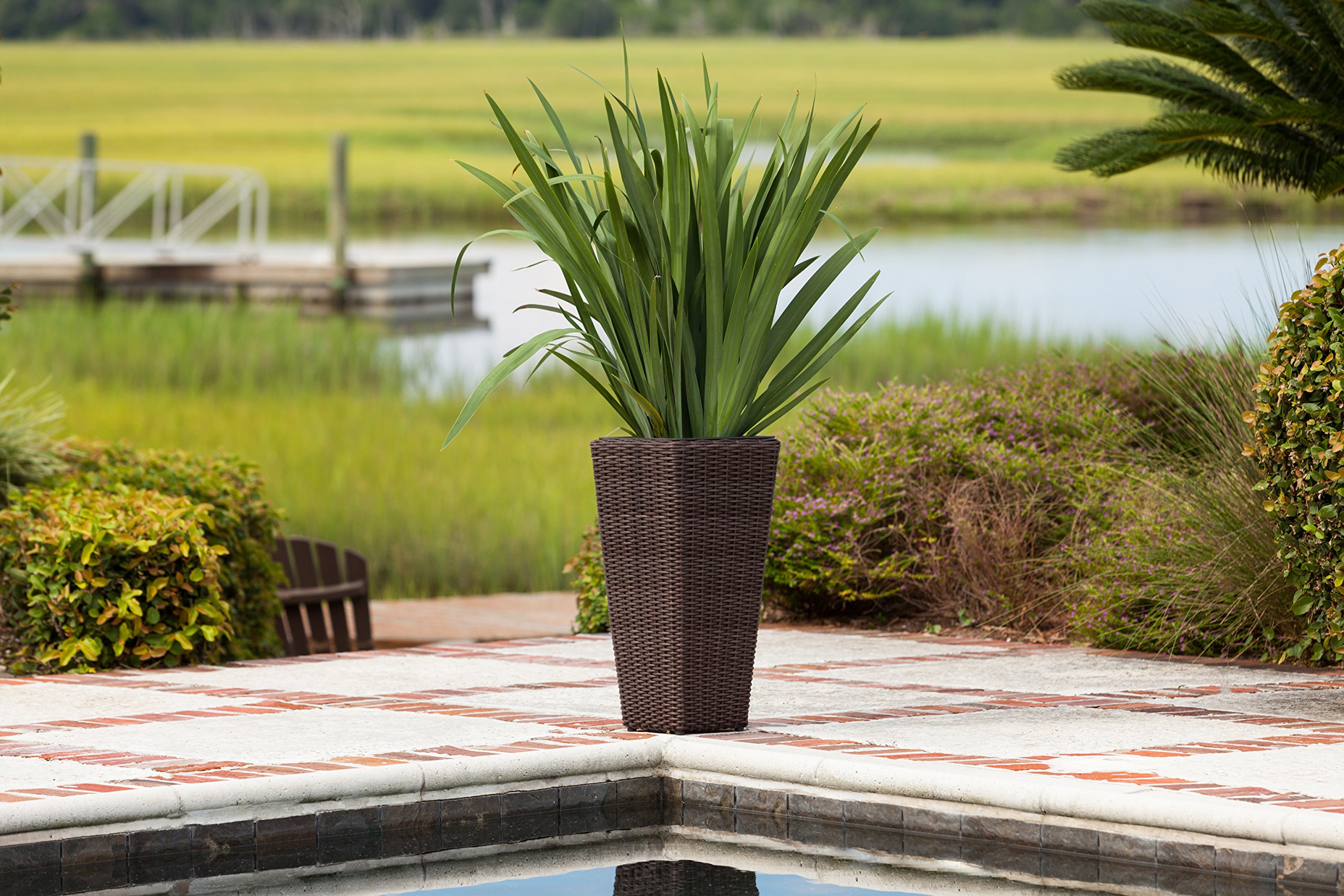 Patio Sense 62501 Alto Wicker All-Weather Planter Set with Liners - 2 Pack Tall Outdoor Plant Decor Box for Patio, Garden, Balcony & Herb Planting - Mocha Brown - Perfect for Home, Yard & Commercial Landscaping