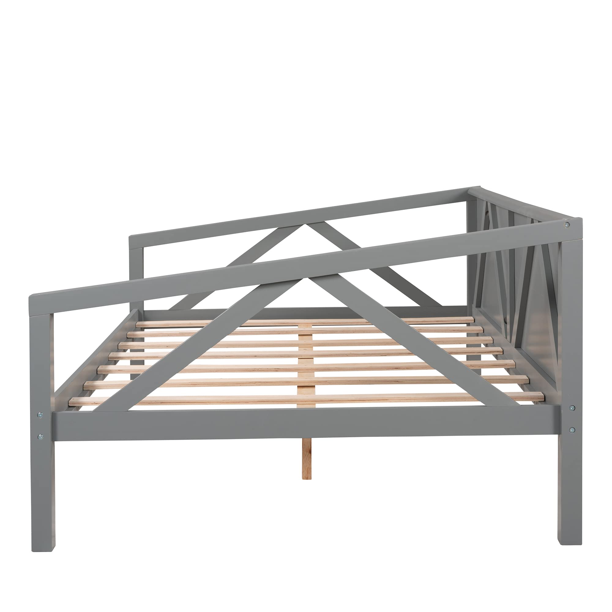 Bellemave Full Size Wooden Daybed Frame with Solid Wood Slats - Sturdy Dual-Use Sofa Bed for Bedroom & Living Room - No Box Spring Required (Gray) - Perfect for Guest Rooms, Small Spaces & Home Offices
