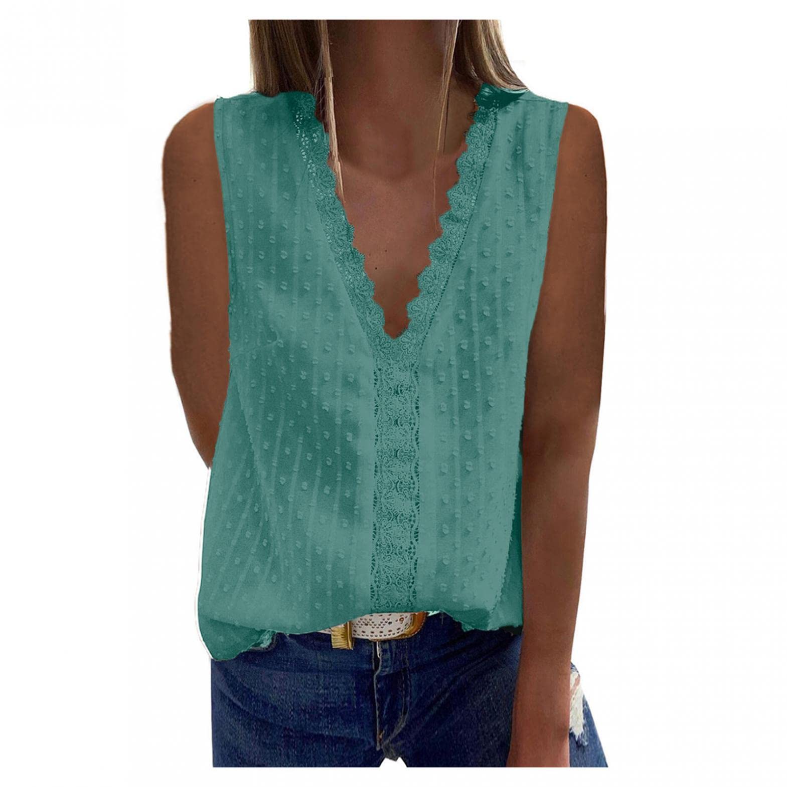 Stylish Women's Casual Loose V-Neck Lace Jacquard Short Sleeve Blouse Tops - Comfortable Funny Graphic Tees for Everyday Wear, Summer Outfits & Weekend Relaxation