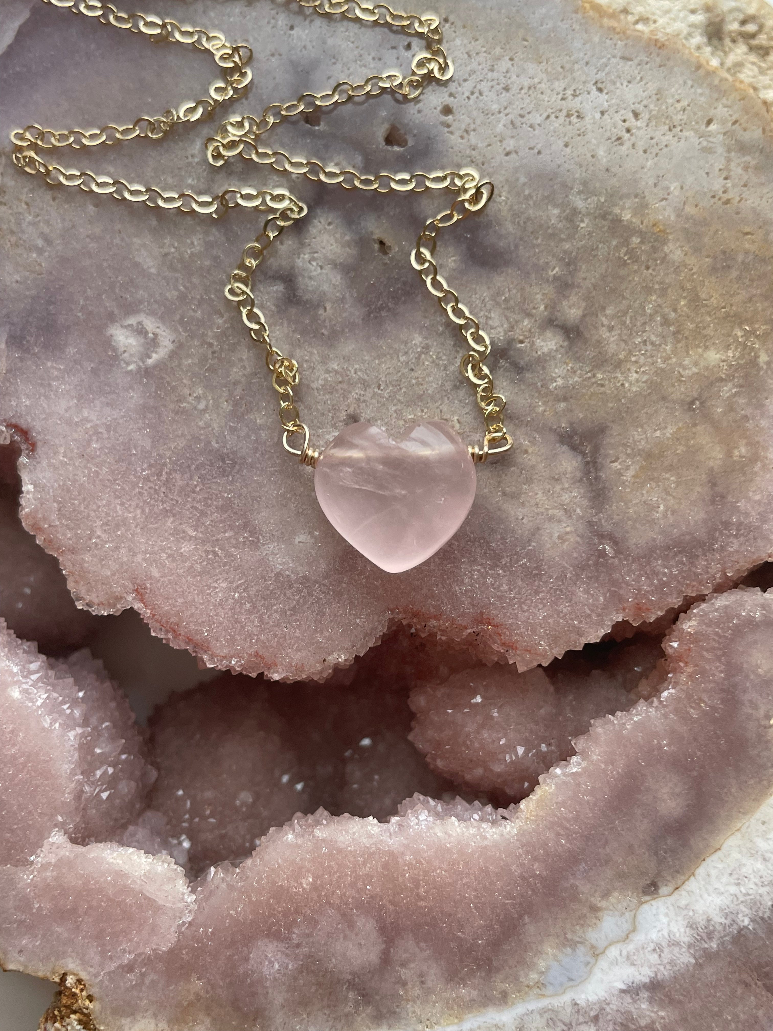 Rose Quartz Heart Necklace - Silver or Gold Filled Crystal Jewelry for Love & Healing | Perfect Gift for Valentine's Day, Anniversary & Self-Care