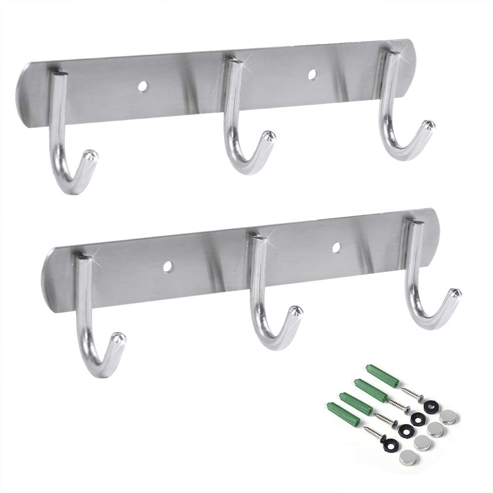 Premium 3-Hook Wall Mounted Coat Rack - Heavy Duty Stainless Steel Towel & Key Holder for Bathroom, Kitchen, Entryway - Organize Coats, Belts, Hats, Headphones & More (2-Pack) - Ideal for Small Spaces & Modern Home Decor