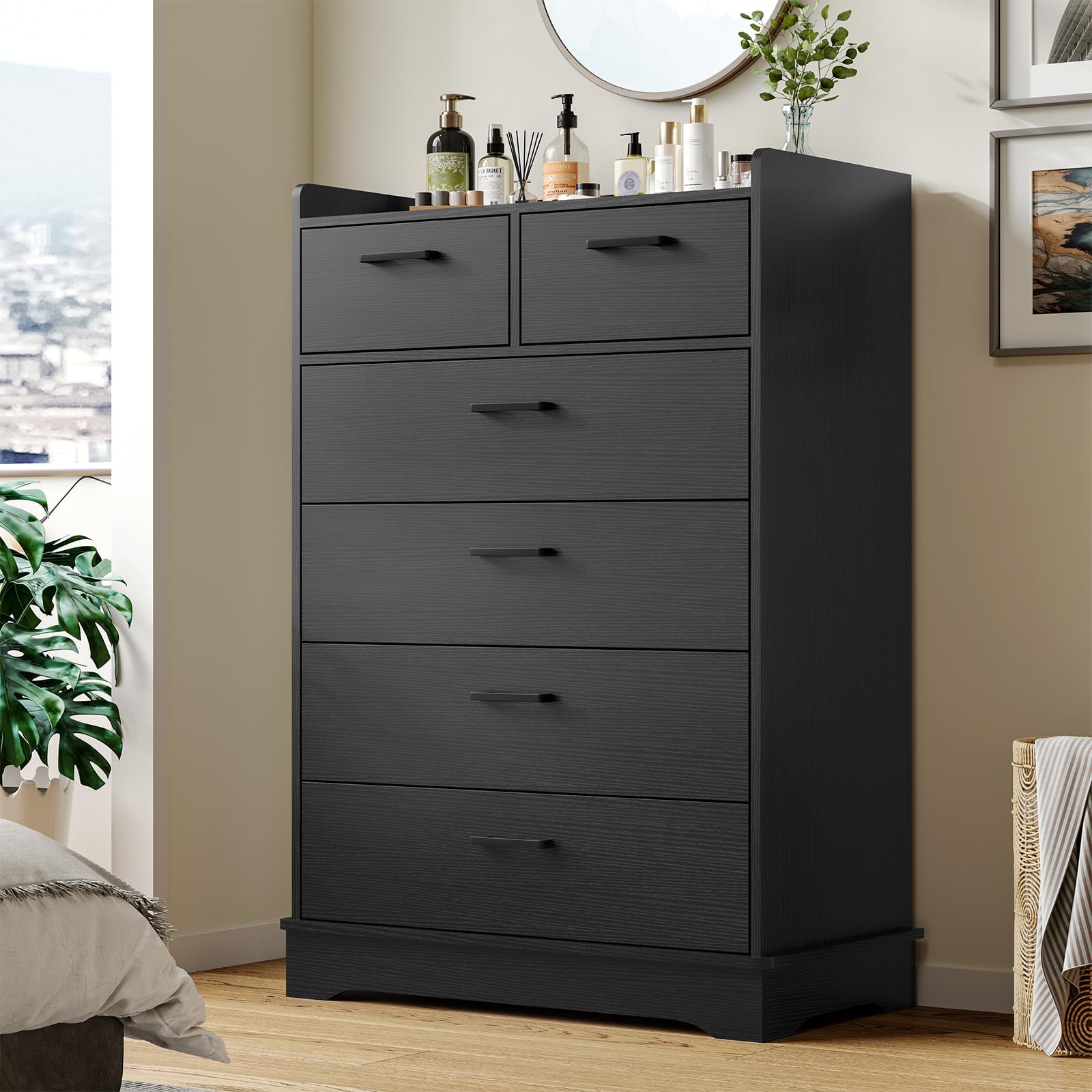 Hasuit Black 6 Drawer Dresser - Solid Wood Storage Chest with Large Capacity, Vertical Clothing Organizer for Bedroom, Hallway & Entryway | Perfect for Small Space Organization & Home Decor