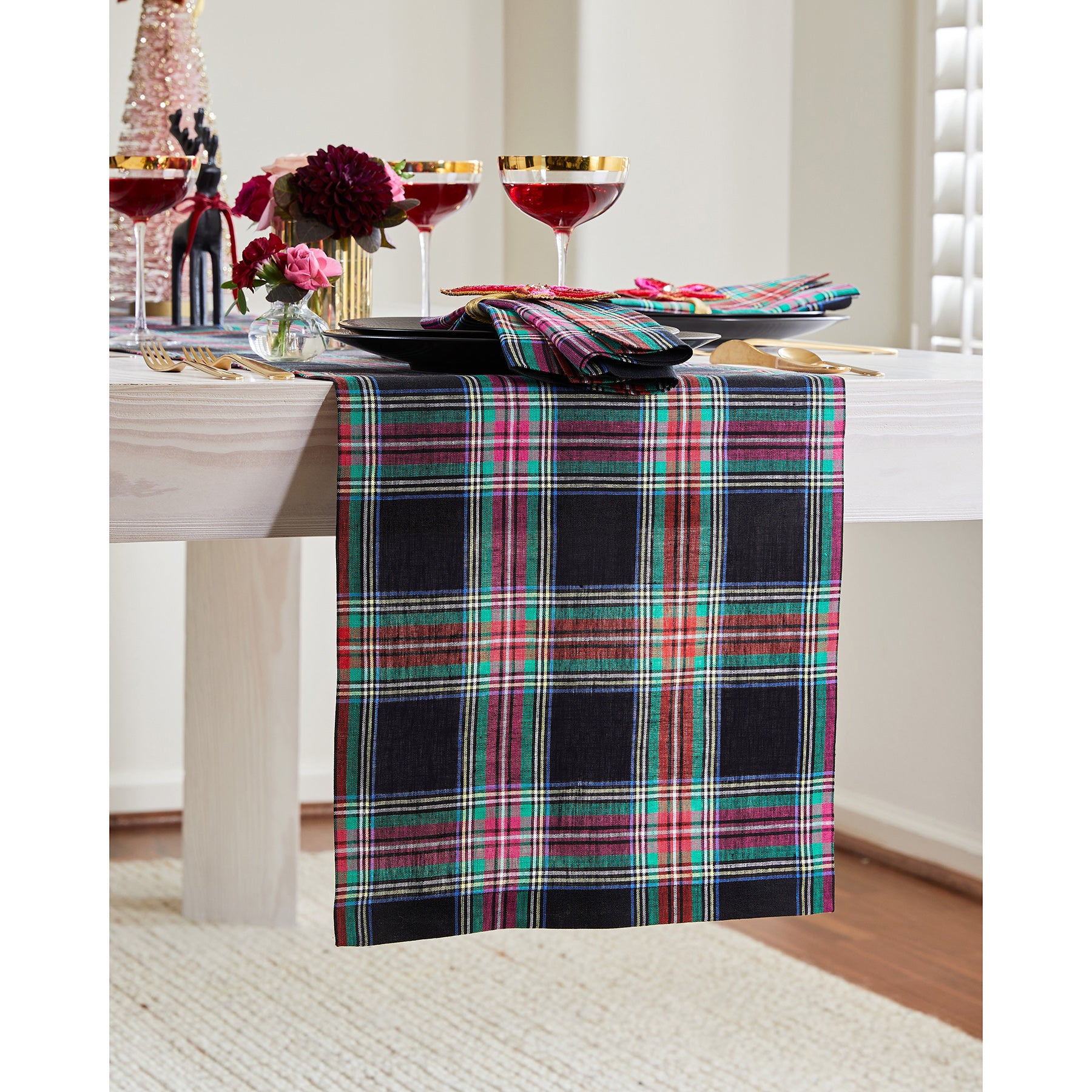 Elegant Jewel Plaid Table Runner - Premium Cotton Fabric for Dining Room Decor, Holiday Parties & Wedding Centerpieces