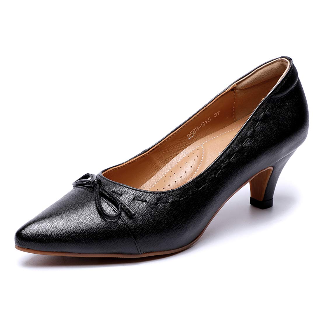 Elegant Women's Leather Pointed Toe Bowknot Pumps - Kitten Heels Dress Shoes for Office, Work, Party & Casual Wear | Comfortable Ladies Dressy Shoes for Business, Wedding & Daily Outfits