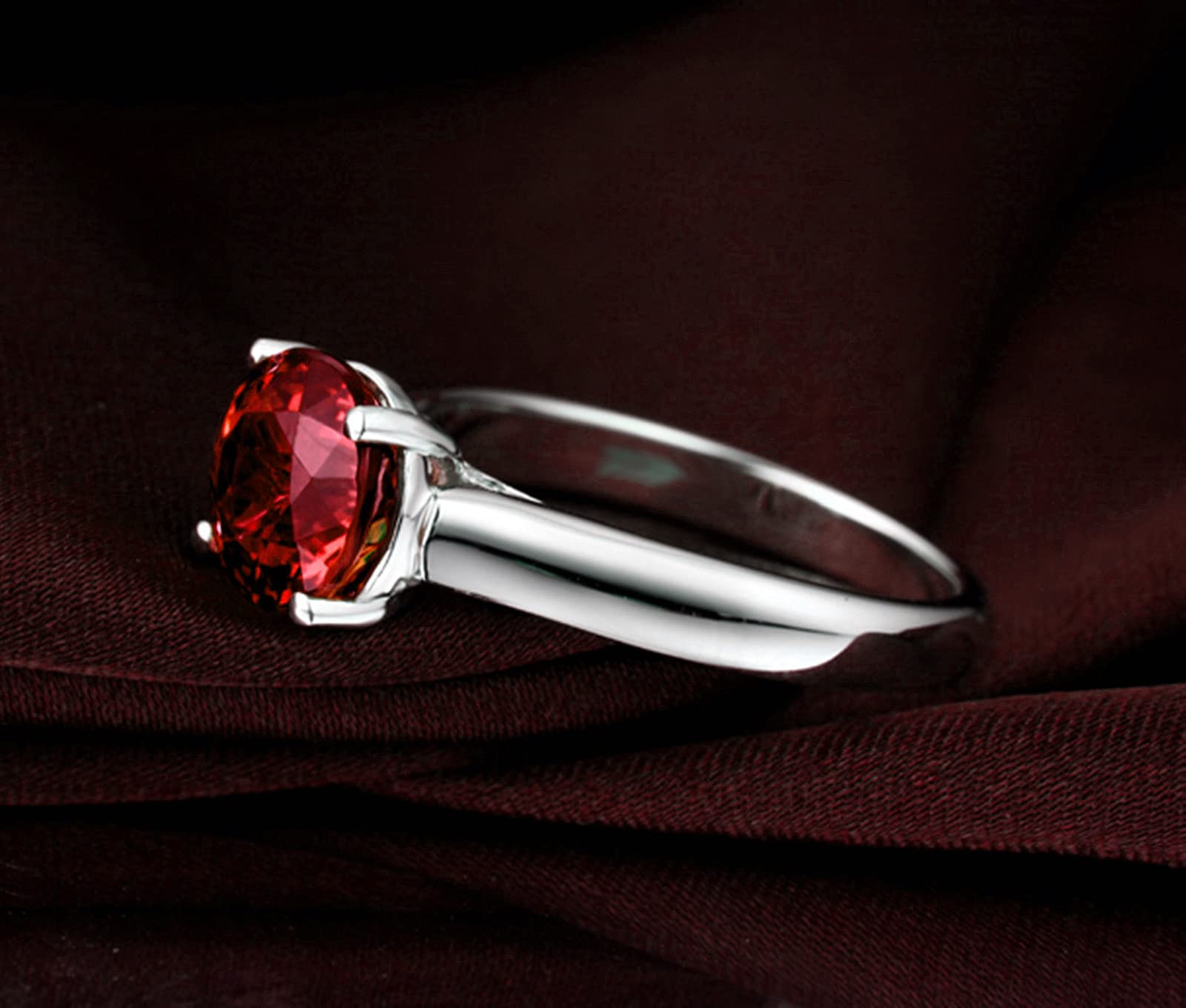 925 Sterling Silver Women's Wedding Band with Round Red Zircon - Valentine's Day Gift Ring for Her, Size 10.5 - Perfect for Engagement, Anniversary & Romantic Occasions