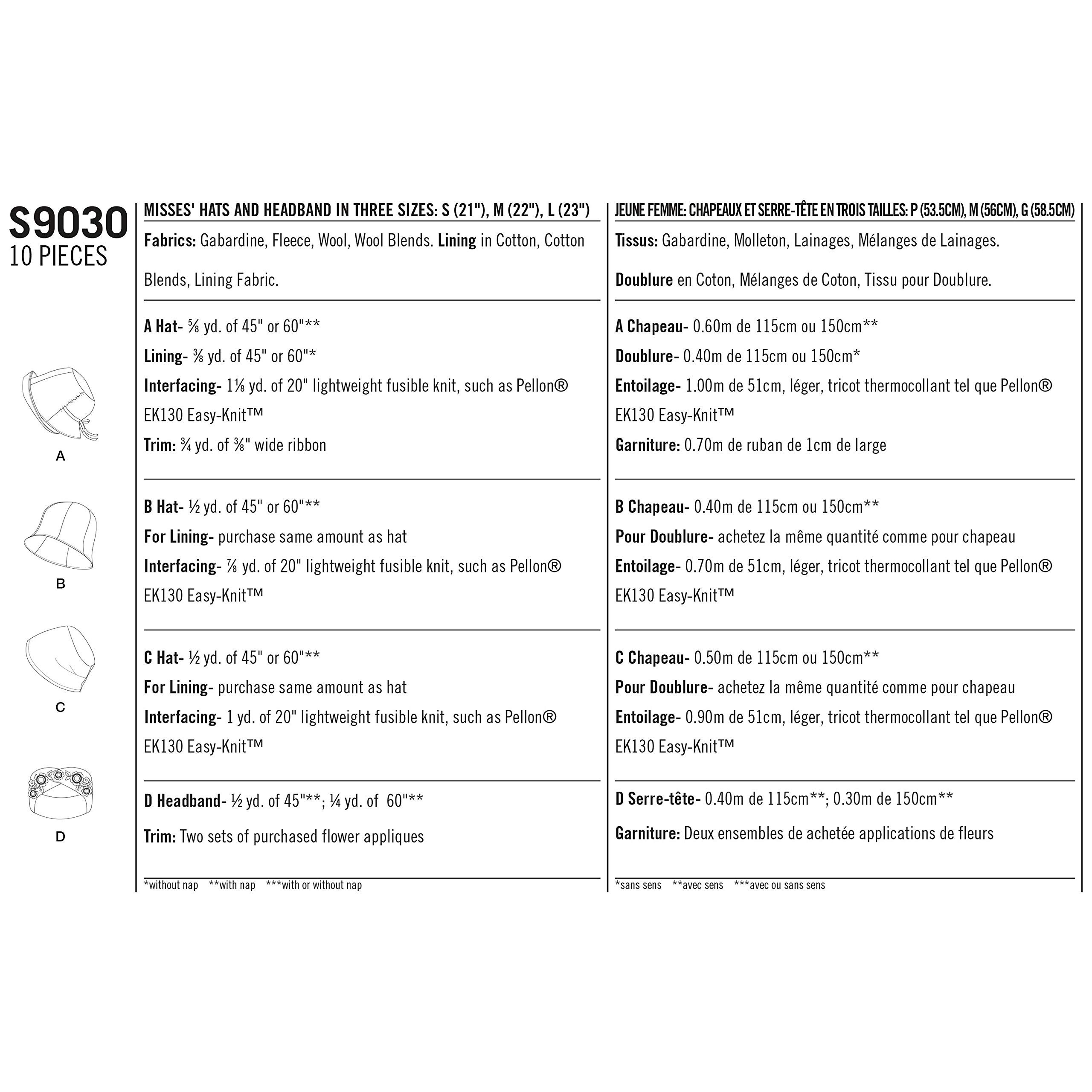 Simplicity S9030 R10359 Women's Hats & Headband Sewing Pattern - 3 Sizes for DIY Fashion Accessories, Costume Making & Craft Projects
