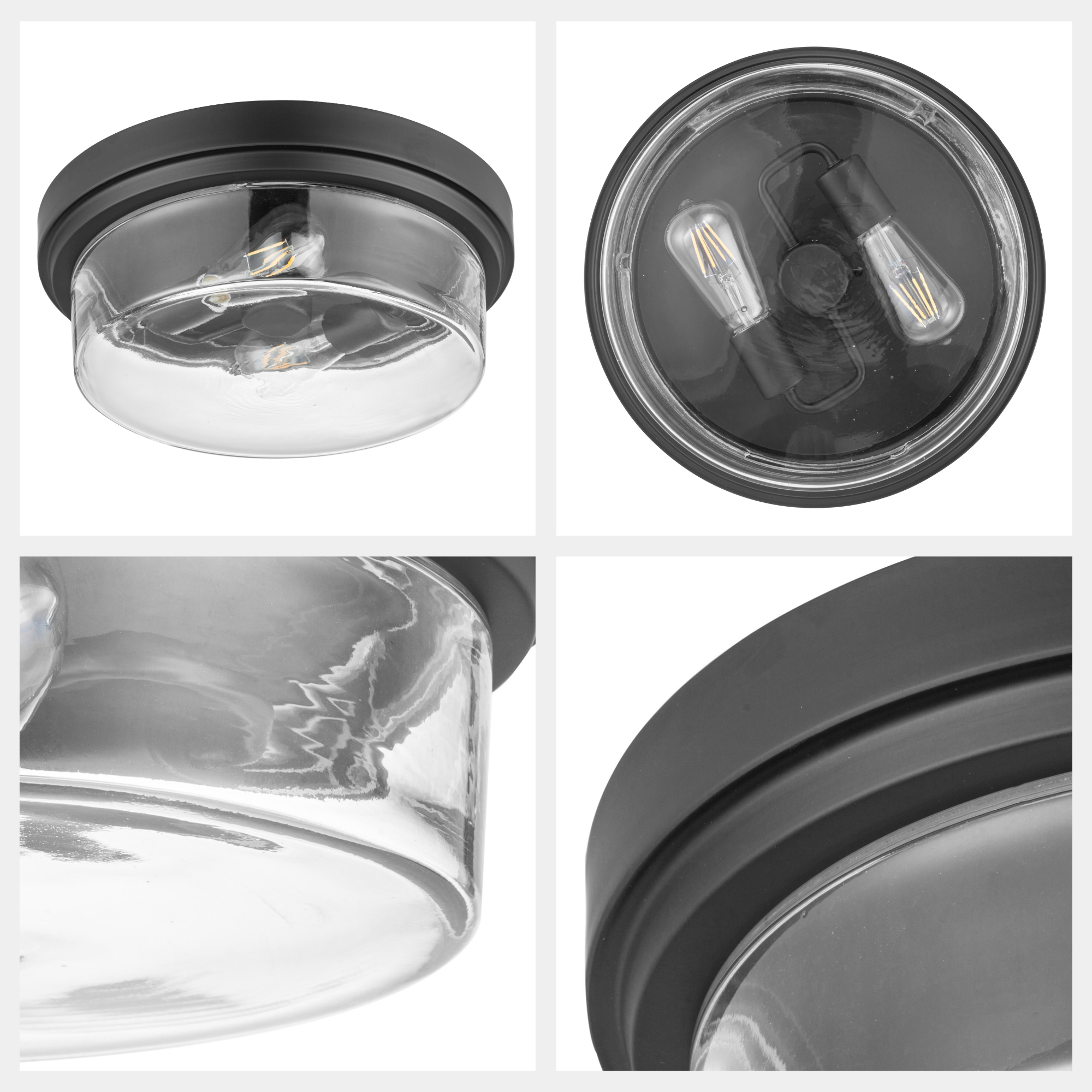 Madalyn Drum Flushmount Light Fixture - Clear Glass Shade with Espresso Finish - Modern Ceiling Lighting for Bedroom, Living Room & Dining Room