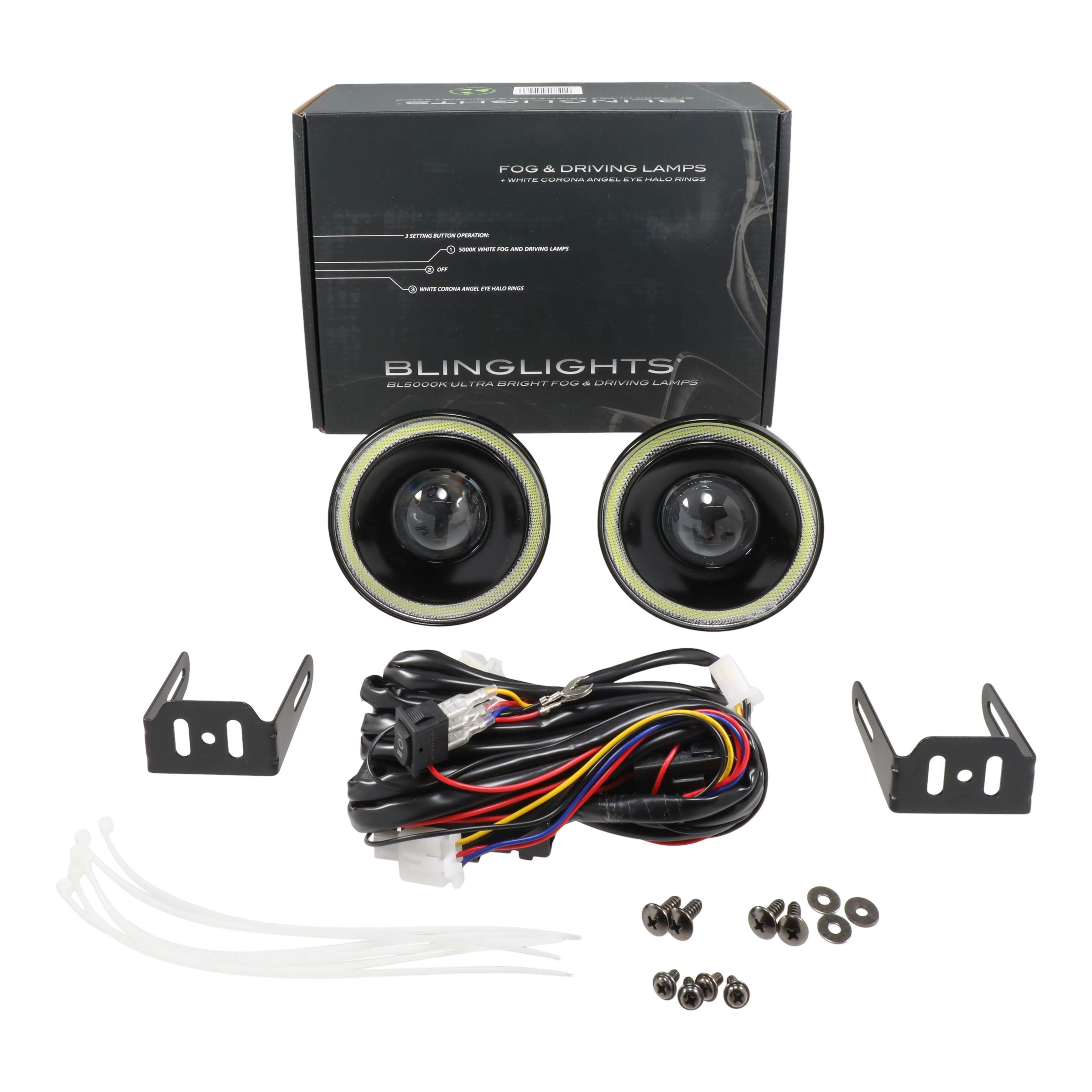 White LED Halo Angel Eye Fog Lights Kit - Compatible with 2010-2013 Chevy Camaro - Durable Driving Lights for Enhanced Visibility in Fog & Night Driving
