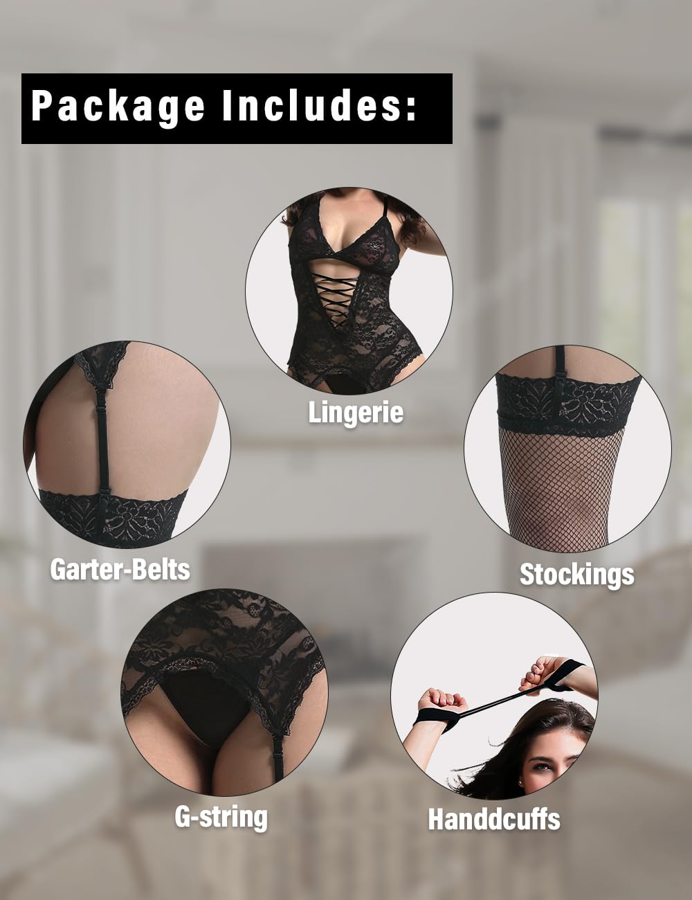 Anyou Women's Lingerie Set - Stretchy Lace Teddy with Stockings, Plus Size Lingerie S-XXXXL for Date Night, Bridal Shower & Romantic Occasions