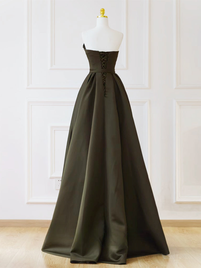 Elegant Olive Green A-Line V-Neck Satin Long Prom Dress for Women - Perfect for Formal Events, Evening Gala & Special Occasions