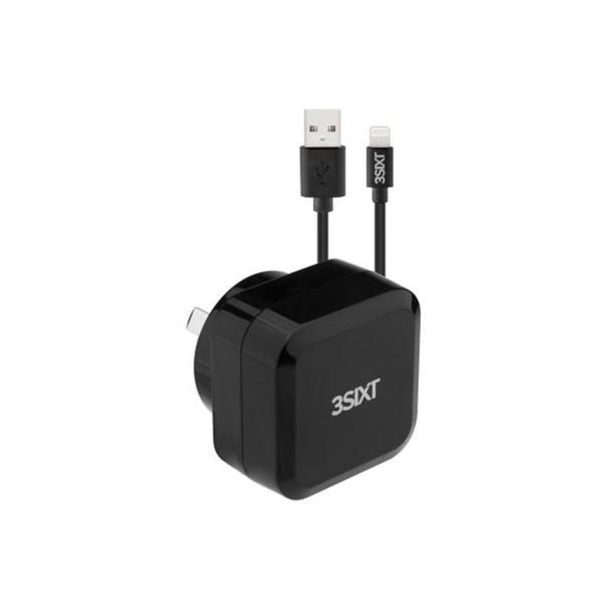 3sixT Fast Wall Charger with 4.8A Output & 1m Lightning Cable - Black | Quick Charging for iPhone, iPad & AirPods | Home, Office & Travel Use