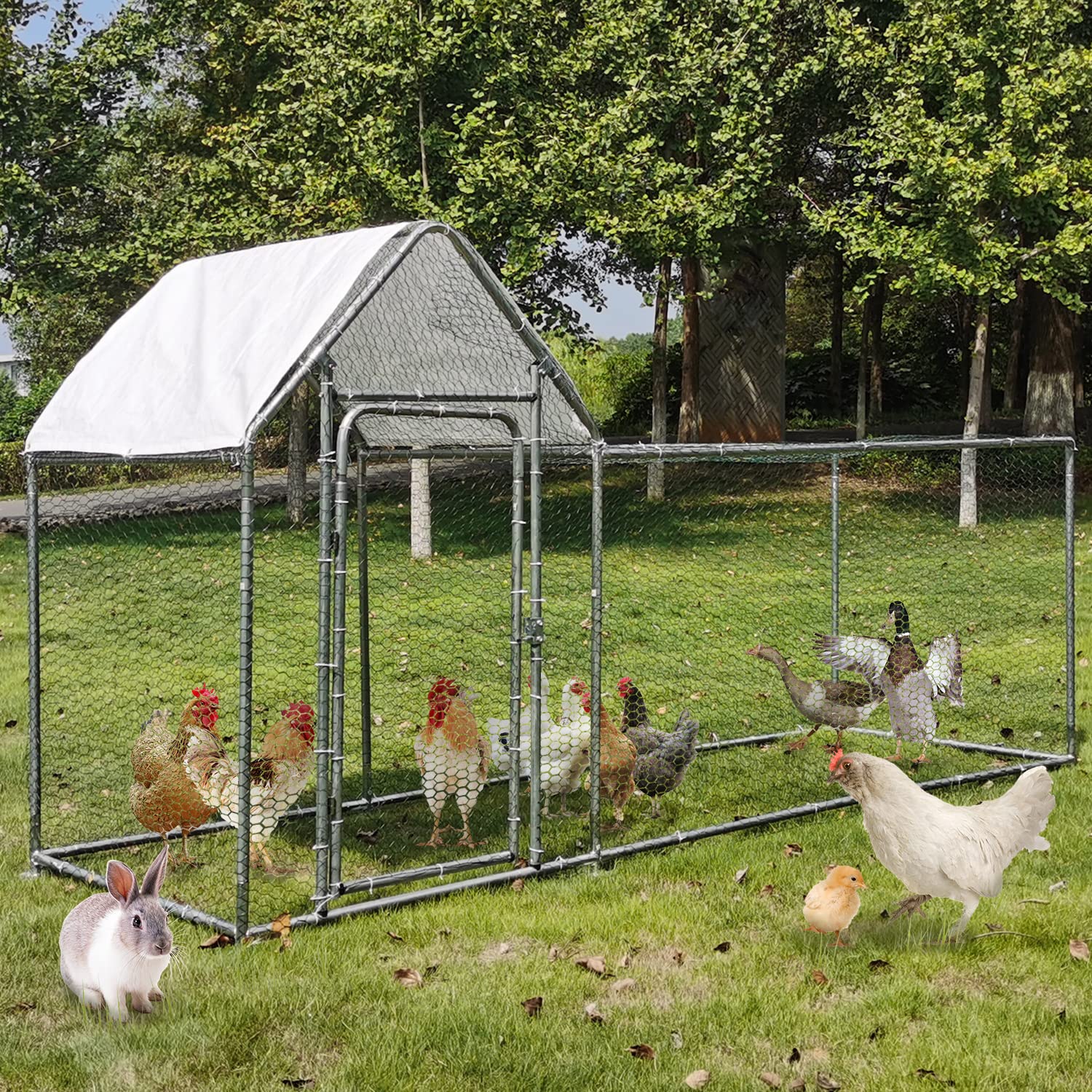 Wonline Large Metal Chicken Coop - Spacious Walk-in Hen House & Rabbit Cage for Backyard Poultry, Outdoor Pet Enclosure & Exercise Playpen - Perfect for Chicken Keeping, Rabbit Raising & Small Animal Shelter