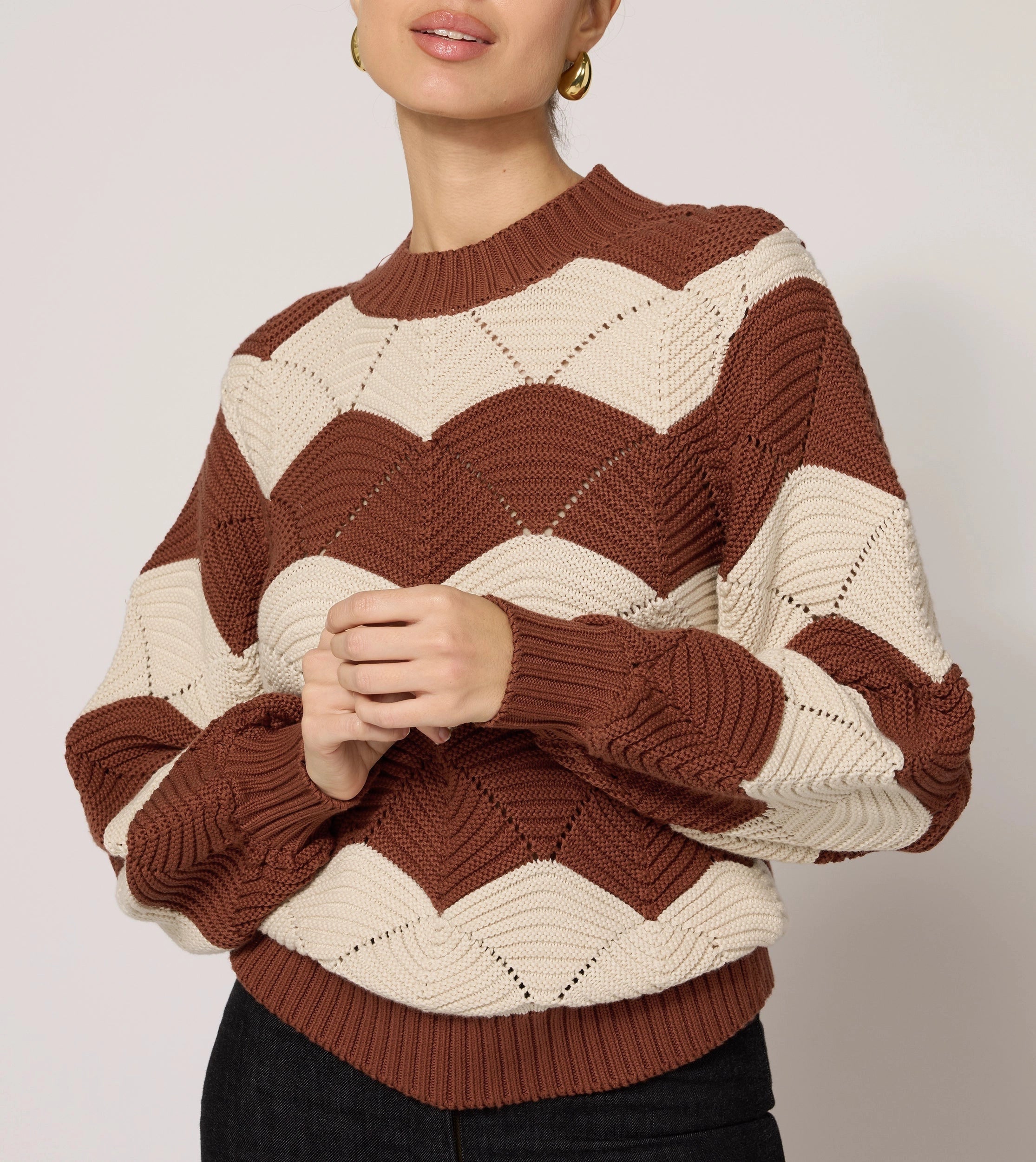 Kori Sweater for Women - Soft & Cozy Knit Pullover in Terracotta & Ivory | Perfect for Fall & Winter Layering, Casual Outfits & Office Wear