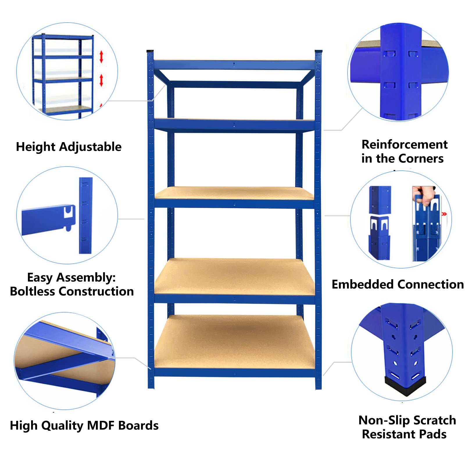 Heavy Duty 5-Tier Metal Garage Shelves - 875KG Capacity Storage Rack for Garage, Closet, Kitchen, Workshop & Office | Durable Utility Shelving for Greenhouse, Home & Commercial Use