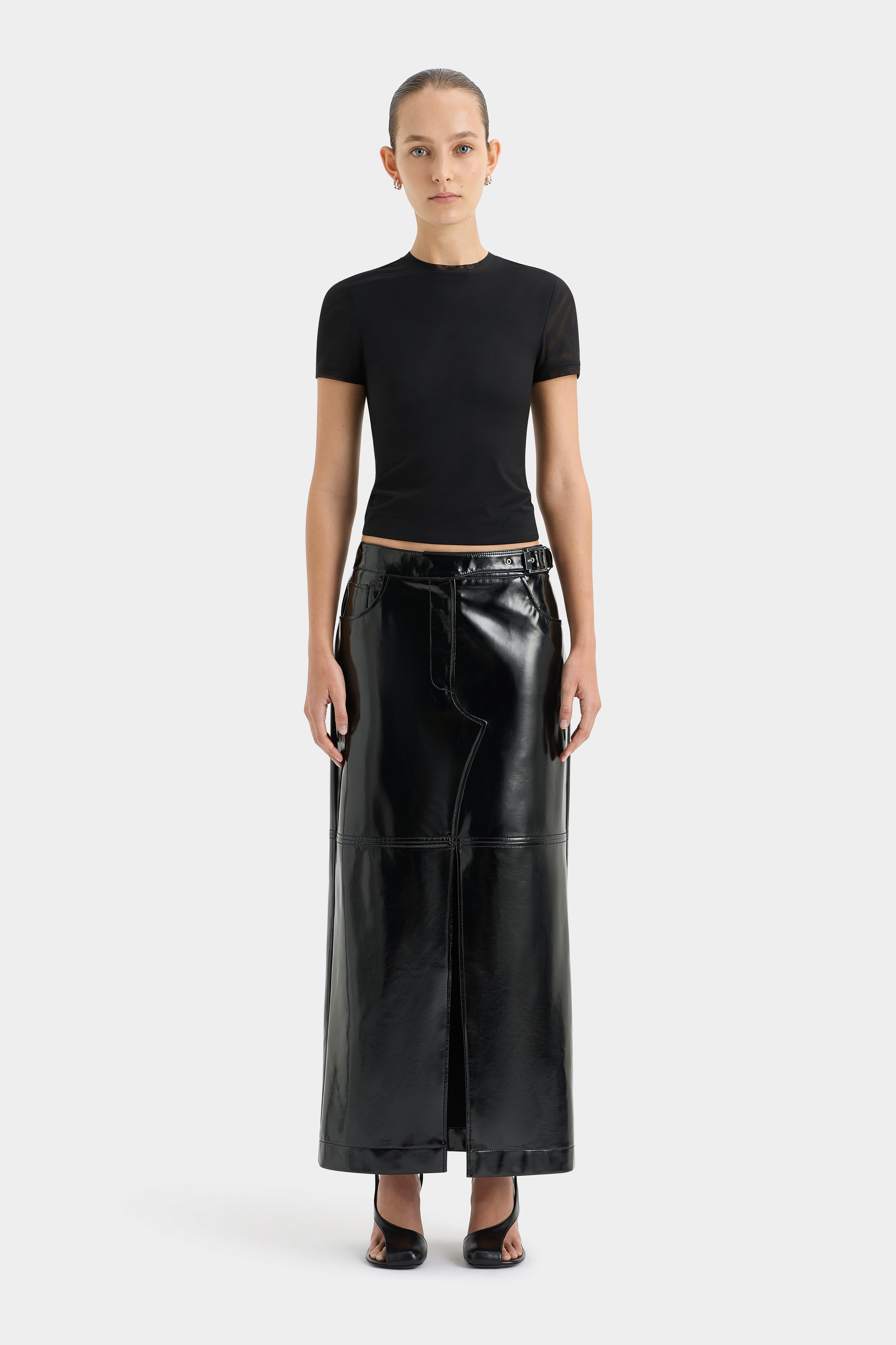 Elegant Black Belted Midi Skirt for Women - Perfect for Night Out, Office Wear & Evening Events