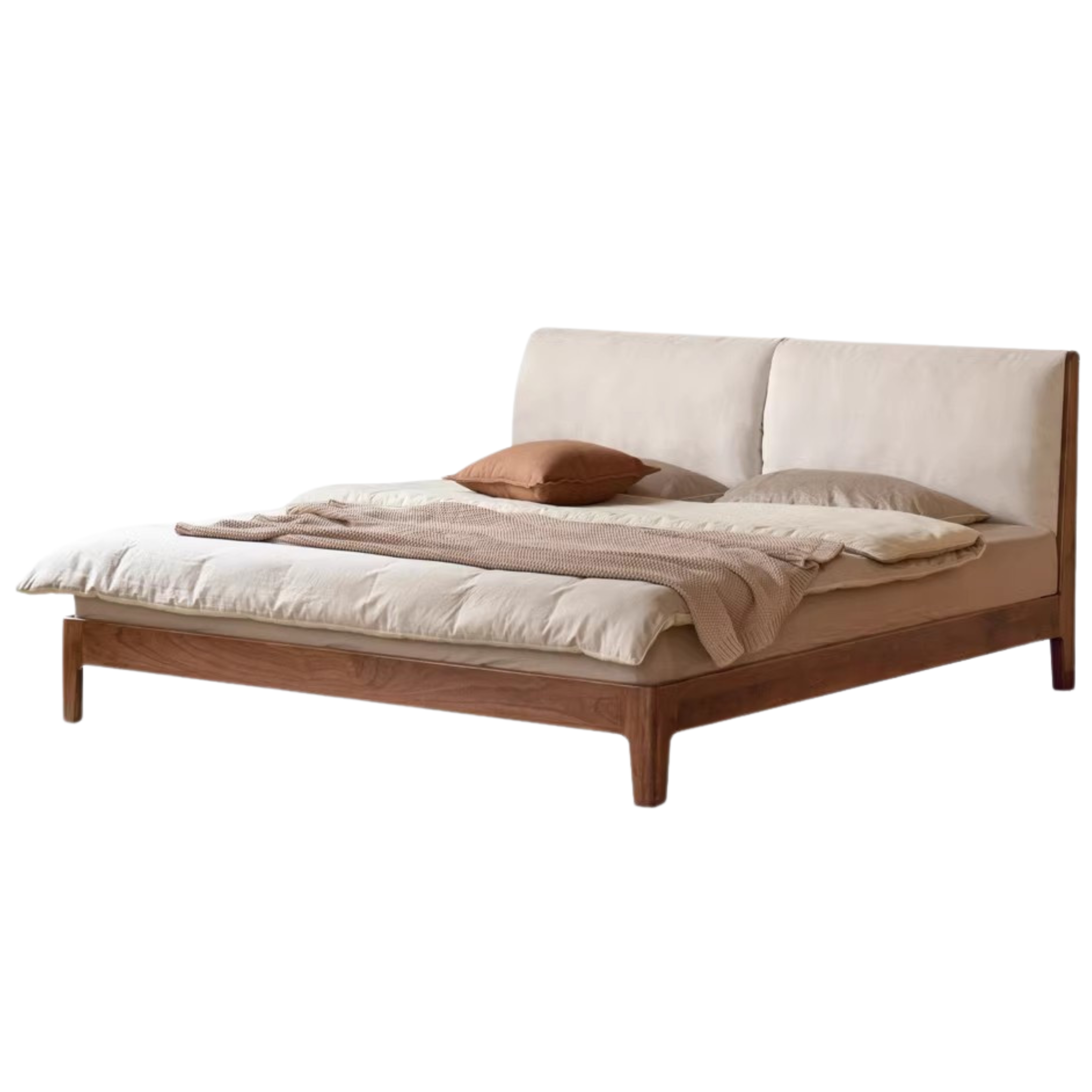 Solid Oak and Black Walnut Wood Fabric Soft Bed - Premium Handcrafted Wooden Bed Frame for Bedroom, Durable and Stylish Home Furniture for Master Bedroom, Guest Room, or Kids Room
