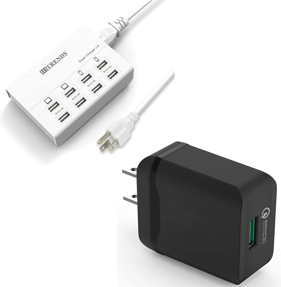 HITRENDS 8-Port USB Charging Station - 60W/12A Fast Charger with 18W USB Wall Ports - Multi-Device Charging Hub for iPhone, iPad, Samsung & More - Perfect for Home, Office & Travel Use