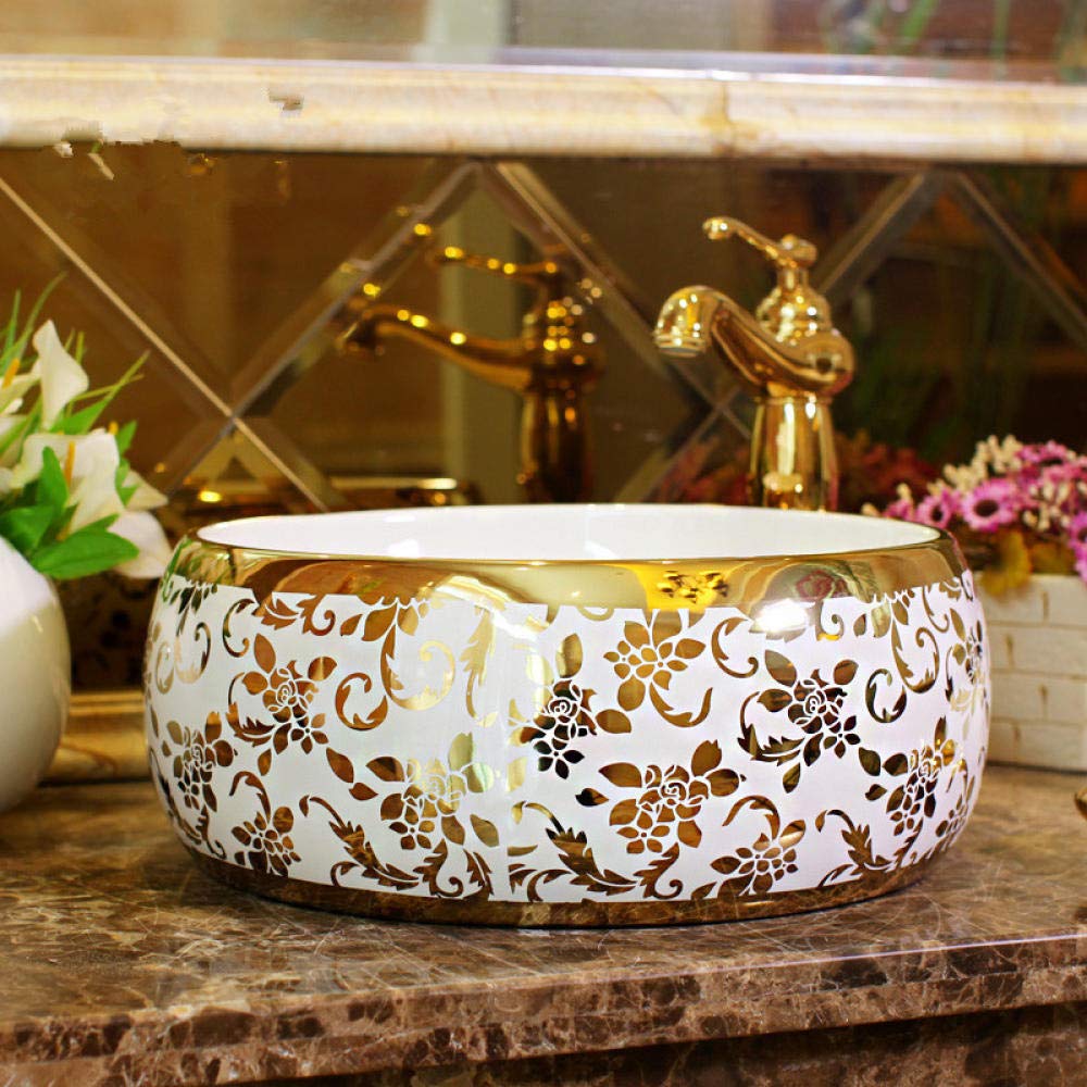Vintage Ceramic Vessel Sink - Art Deco Bathroom Countertop Basin with Retro Style, Above Counter Wash Basin for Modern & Classic Bathrooms | Perfect for Powder Rooms, Guest Baths & Luxury Home Renovations