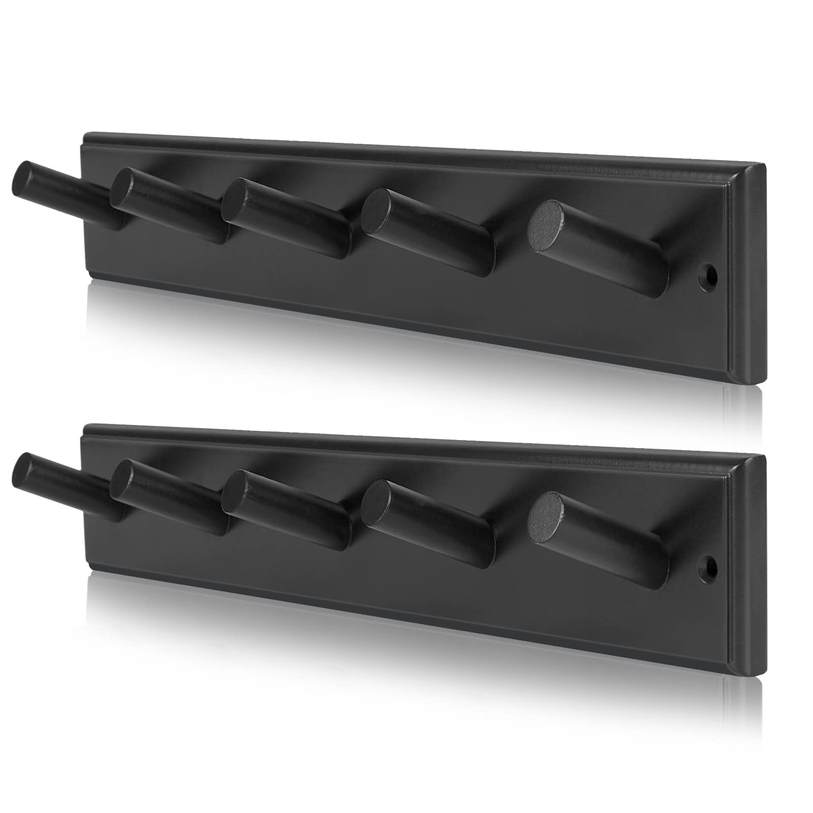 2PCS Wooden Wall Mounted Coat Rack with 5 Hooks - 17 Inch Space Saving Entryway Organizer for Hanging Coats, Hats, Bags, Towels & Keys (Black) - Perfect for Bedroom, Hallway, Bathroom & Mudroom Organization