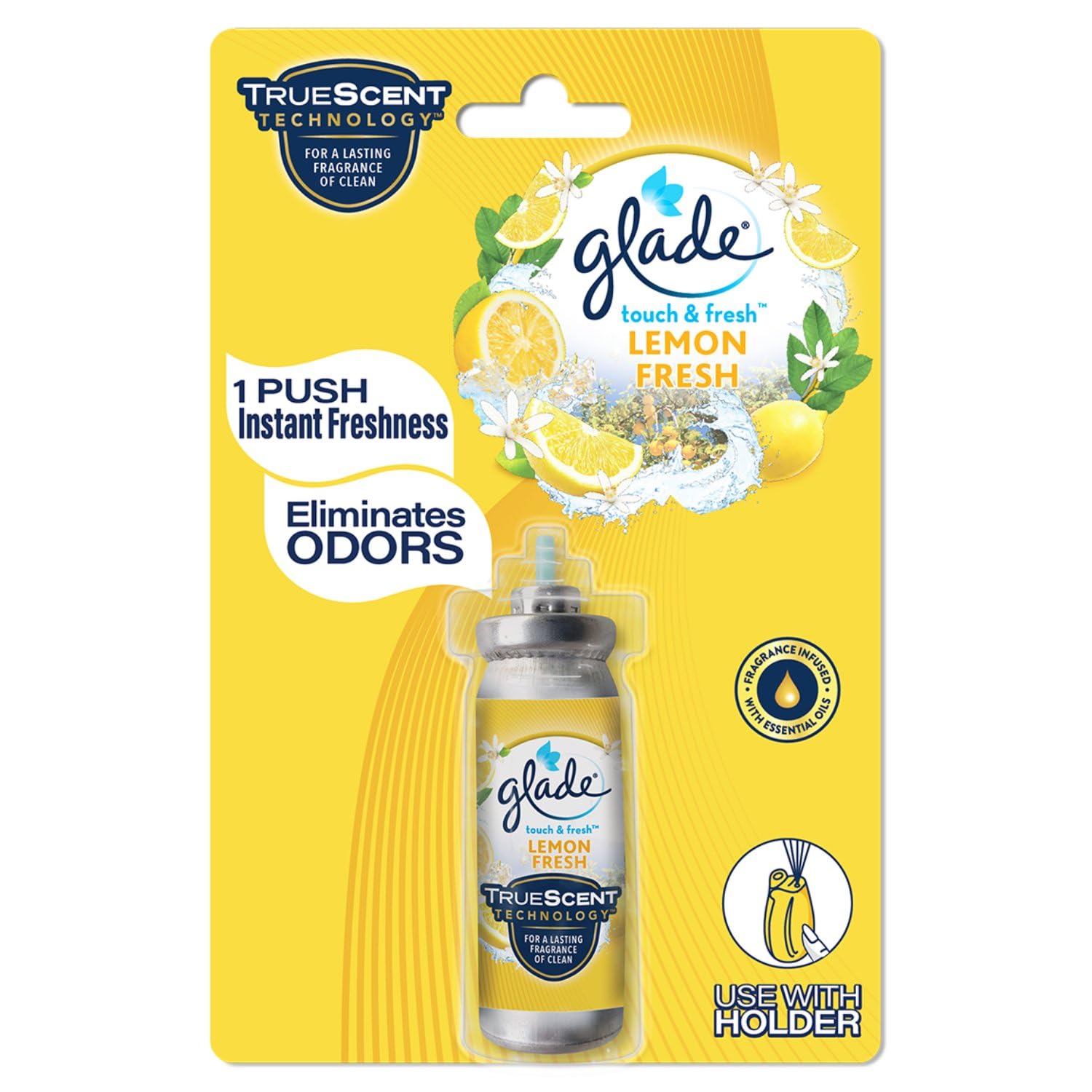 Glade Touch 'N' Fresh Lemon Scent Aerosol Air Freshener Refill (12ml) - Pack of 1 for Home, Office, Bathroom & Car Odor Elimination