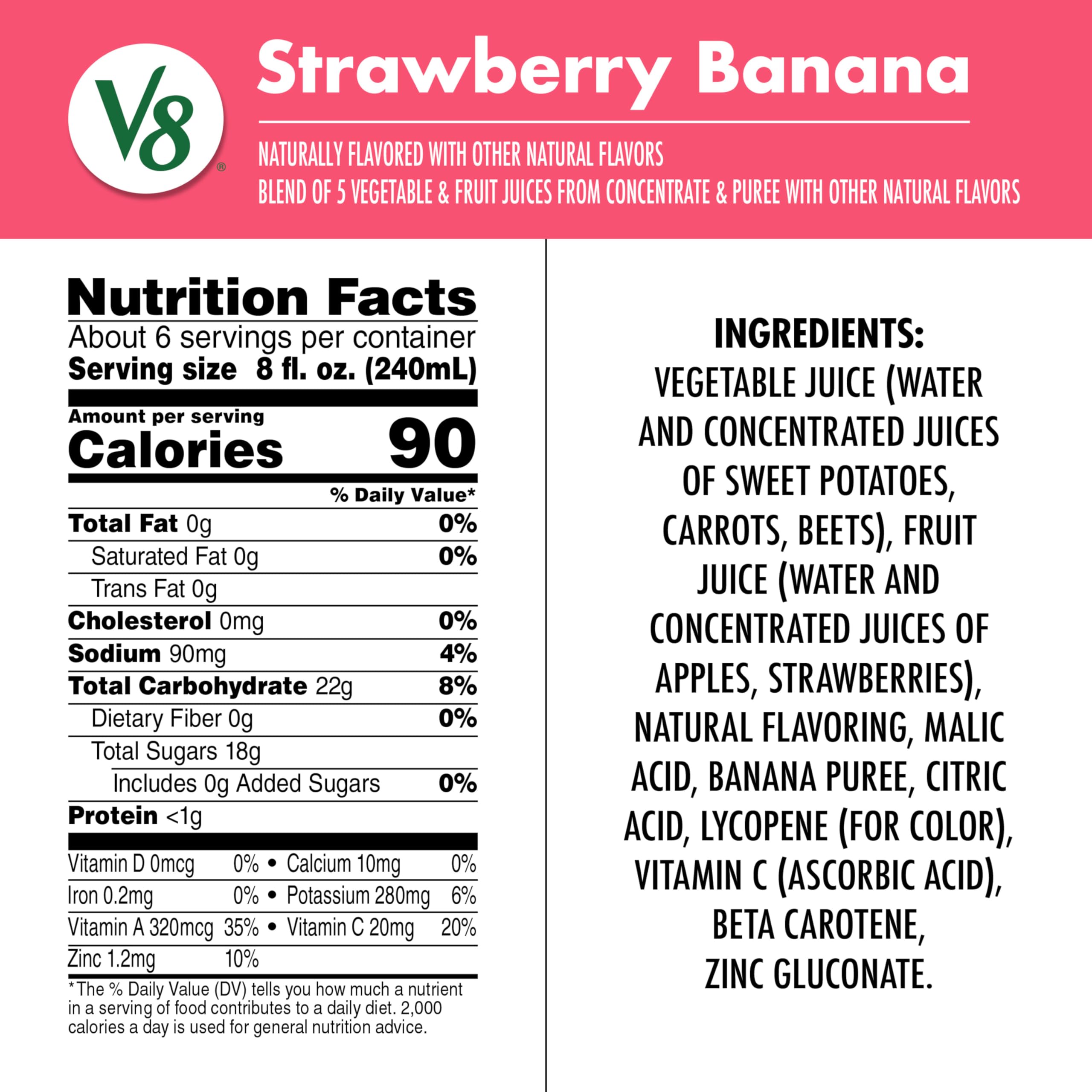 V8 Strawberry Banana 100% Fruit and Vegetable Juice - 46 fl oz Bottle - Healthy Drink for Breakfast, Workout & On-the-Go Hydration