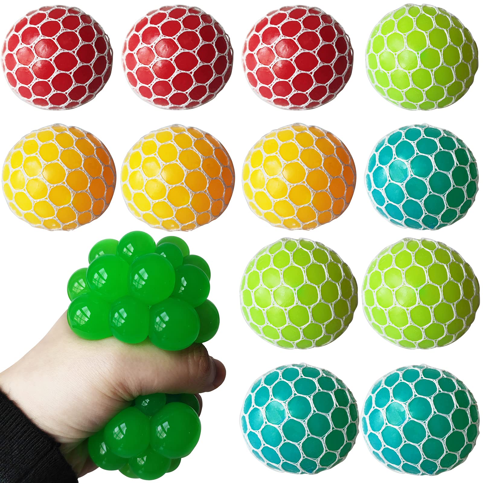 12 Pack Color Changing Mesh Squishy Balls - Stress Relief & Sensory Fidget Toys for Kids & Adults | Anti-Anxiety Squeeze Grape Balls for Office, School & Home Use