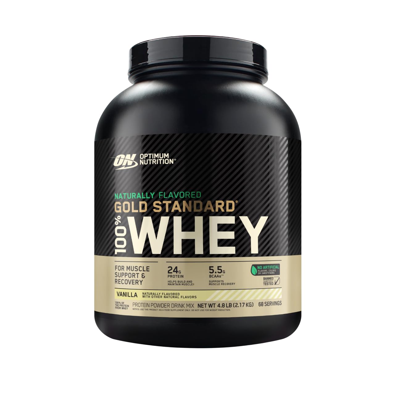 Optimum Nutrition Gold Standard 100% Whey Protein Powder - Vanilla Flavor, 5 lb (76.8 oz) - Naturally Flavored, High Quality Muscle Recovery Supplement for Post-Workout, Fitness & Bodybuilding - Packaging May Vary