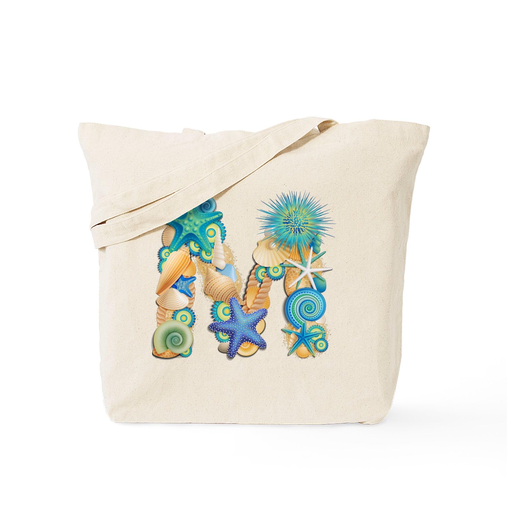 Personalized Initial M Beach Tote Bag - Natural Canvas Reusable Shopping Bag for Beach Trips, Groceries & Everyday Use