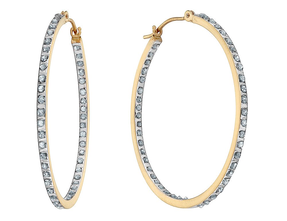 14K Yellow Gold Hoop Earrings with Diamond Accents - 1 1/3 Inch Dainty Hoops for Women - Perfect for Everyday Wear, Date Night & Special Occasions