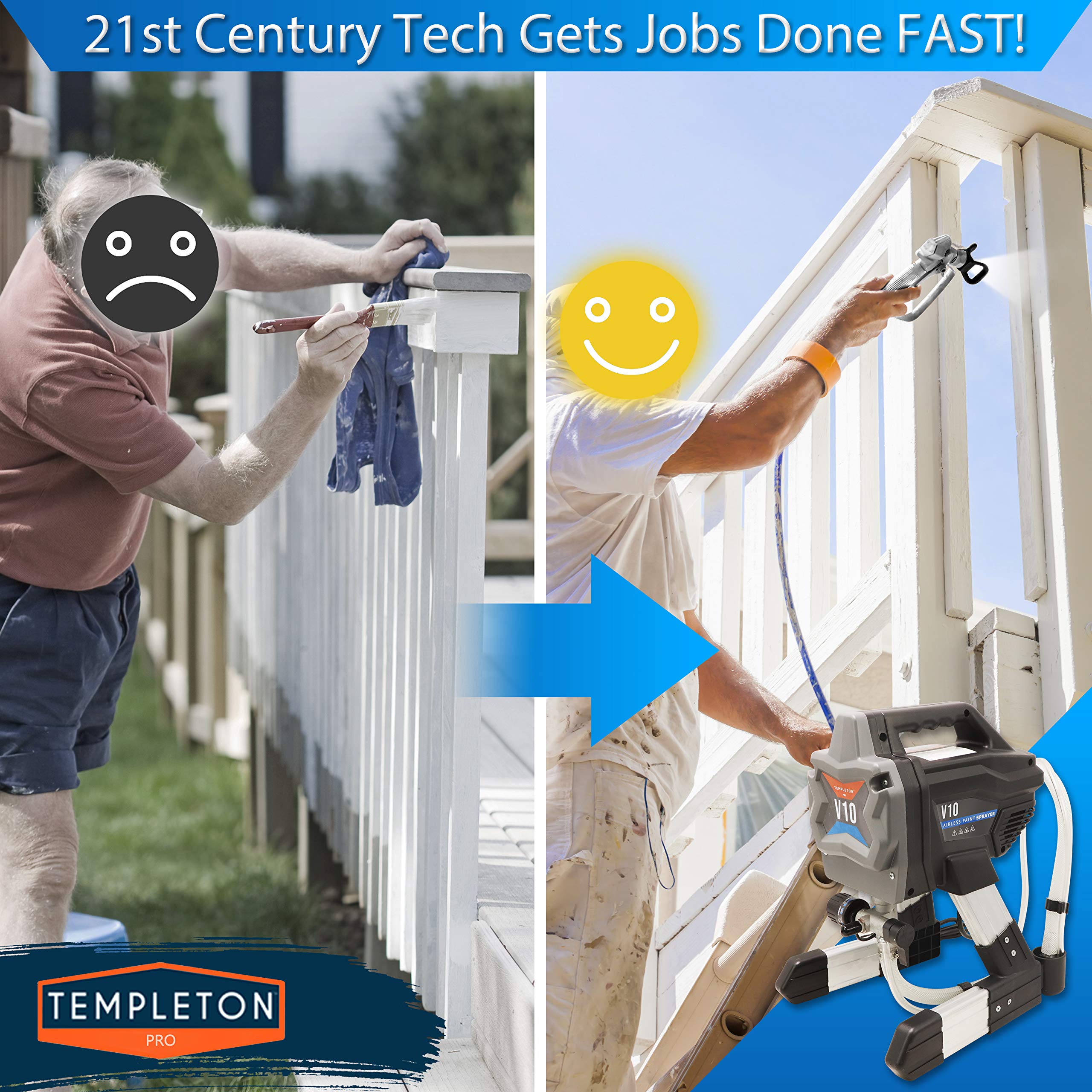 Templeton V10 Airless Paint Sprayer - 5/8 HP Motor, 33' Hose & Spray Nozzle Included - Perfect for Home Renovation, Furniture Painting & Exterior Projects