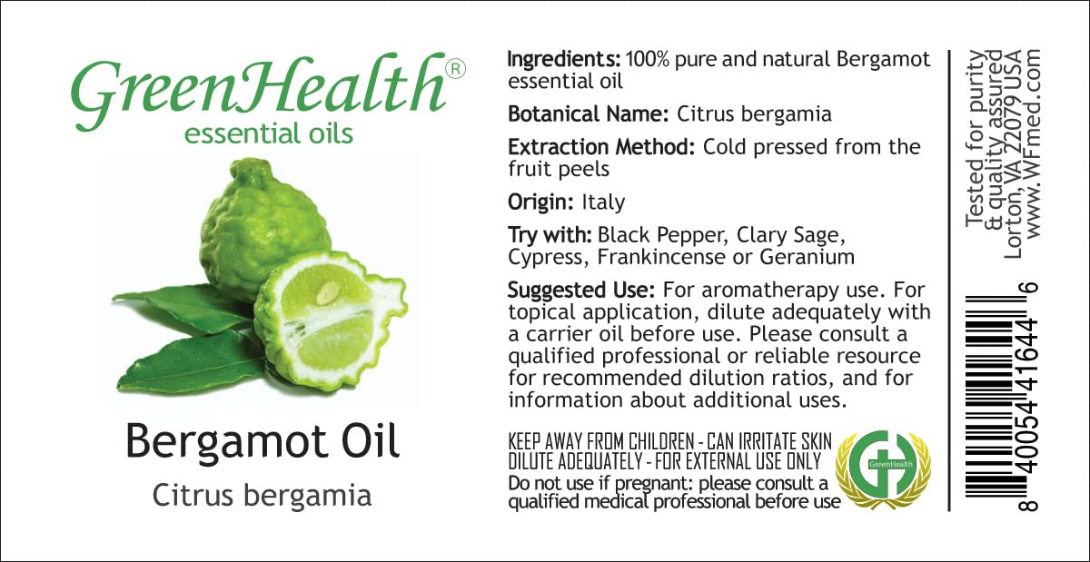Bergamot Essential Oil 16 fl oz (Pack of 2) - 100% Pure Therapeutic Grade - Aluminum Bottle for Aromatherapy, Diffuser & Massage - GreenHealth - Perfect for Stress Relief & Mood Enhancement