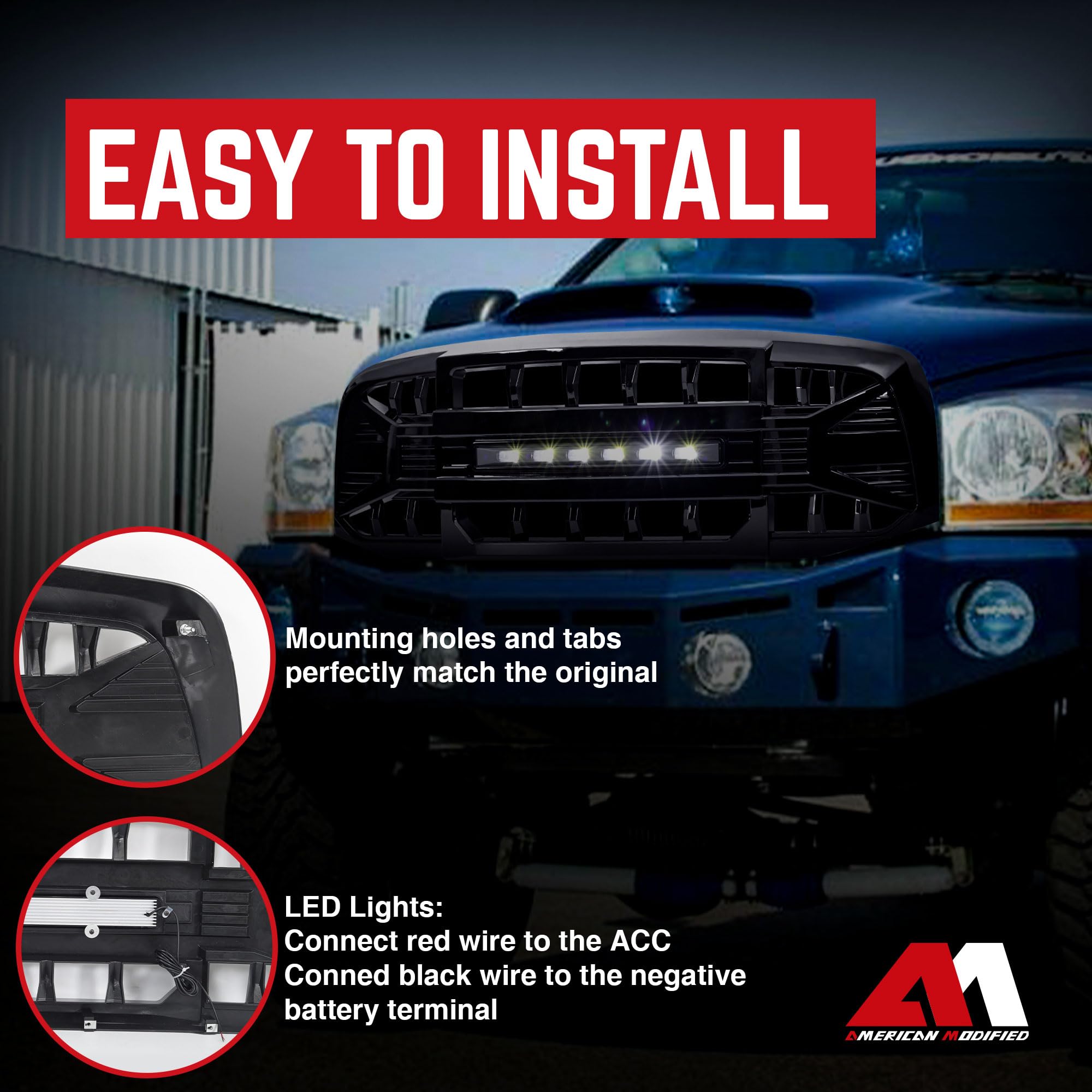 2006-2008 Dodge Ram 1500 & 2006-2009 Ram 2500/3500 LED Off-Road Grille Guard - Gloss Black Heavy Duty Front Bumper Protection for Off-Roading, Truck Shows & Night Driving