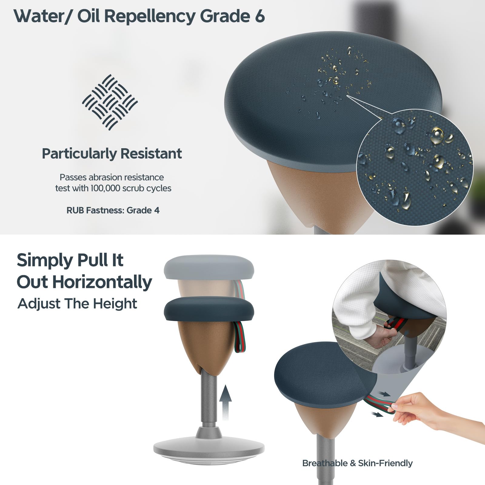 **Adjustable Height Wobble Stool for Standing Desk - 360° Rocking Motion & Non-Slip Base - Ergonomic Office & Classroom Chair - Portable Balance Stool (Gray Brown) - Perfect for Active Sitting & Home Office**