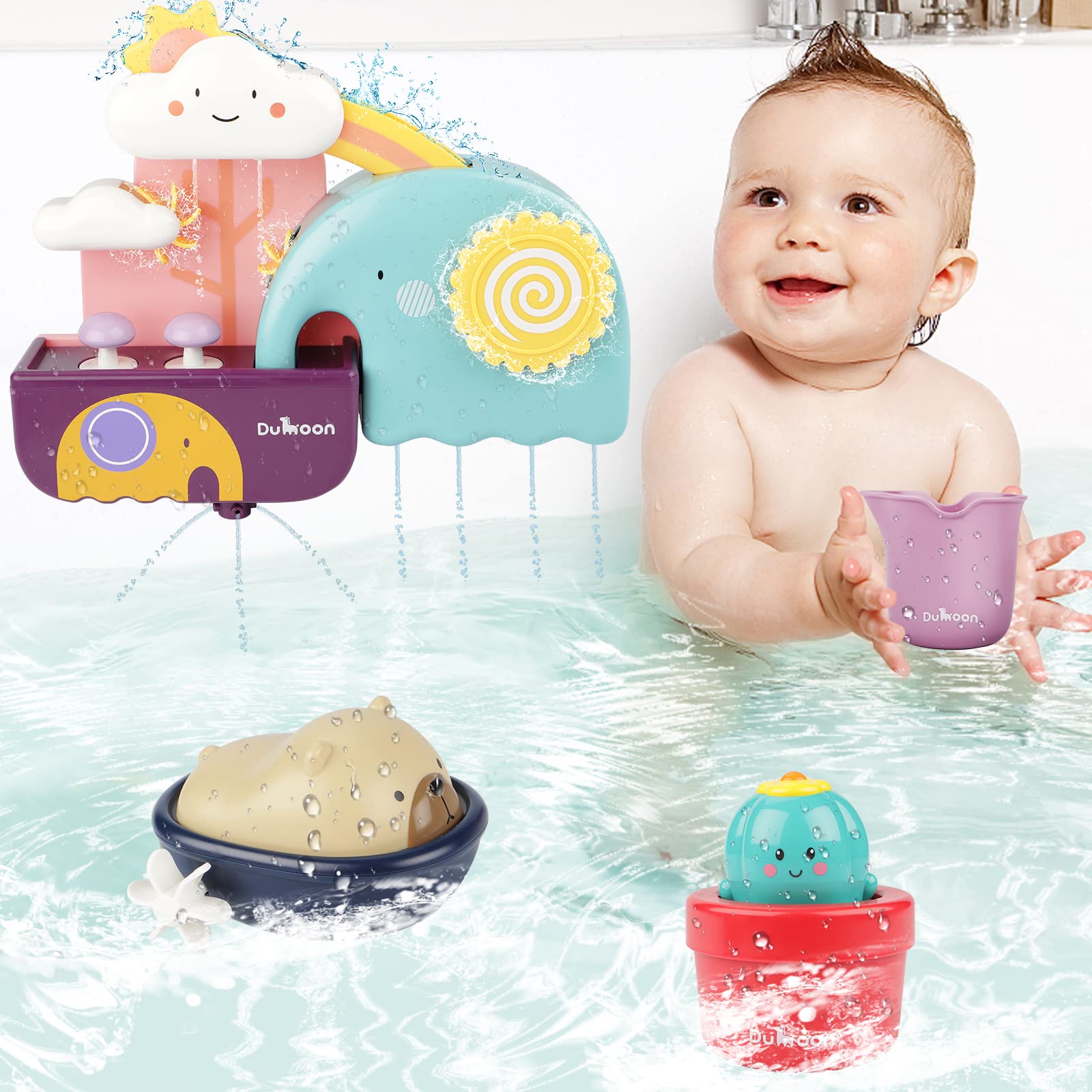 GILOBABY Baby Bath Toys Set - Fun Waterfall Water Station with Cups for Toddlers 6 Months to 3 Years | Bathtub & Shower Toys for Boys & Girls | Perfect Gift for 1,2,3+ Year Olds | Encourages Sensory Play & Motor Skills Development During Bath Time
