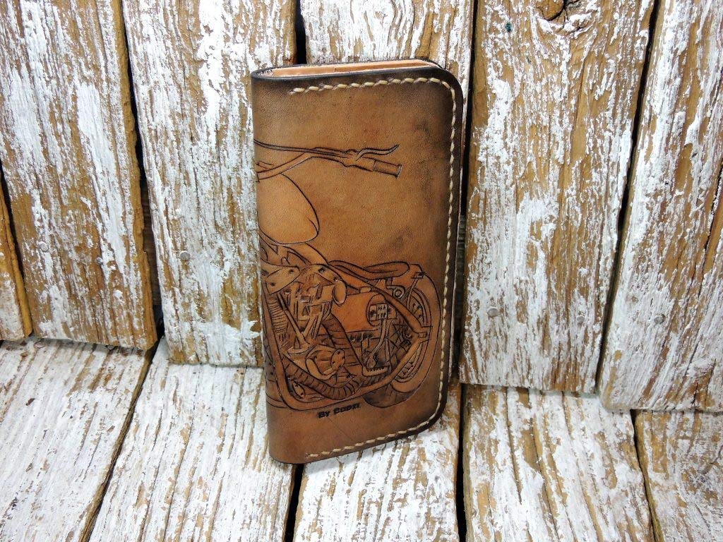 Hand-Carved 3D Genuine Leather Biker Wallet for Men - Custom Personalized Motorcycle Wallet with Unique Hand-Painted Design - Perfect for Riders, Travel & Everyday Use