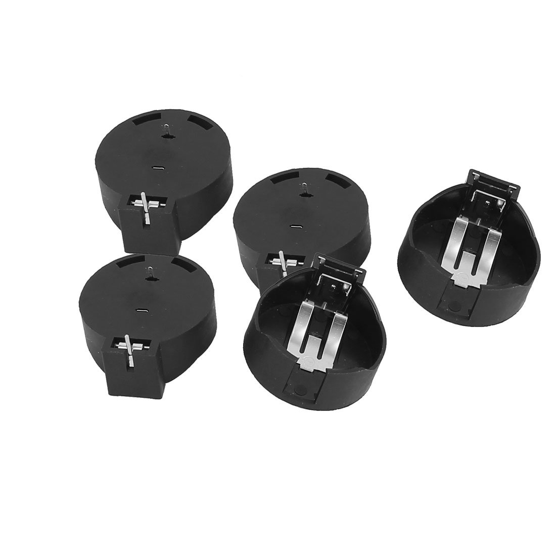 BS-2477 Round Battery Charger & Converter - 5-Pack Plastic Housing Cell Button Battery Holder Socket - Black - Perfect for Electronics, Toys, and Small Devices