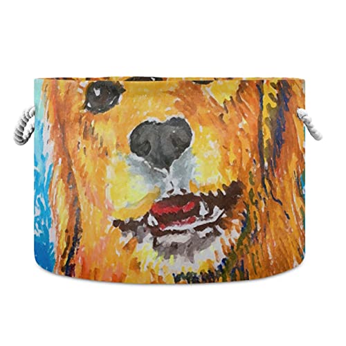 ALAZA Golden Retriever Dog Painting Storage Basket - Large Collapsible Laundry Hamper with Handle (20x20x14 Inches) - Perfect for Pet Lovers, Home Decor, and Organizing Toys, Clothes, or Blankets