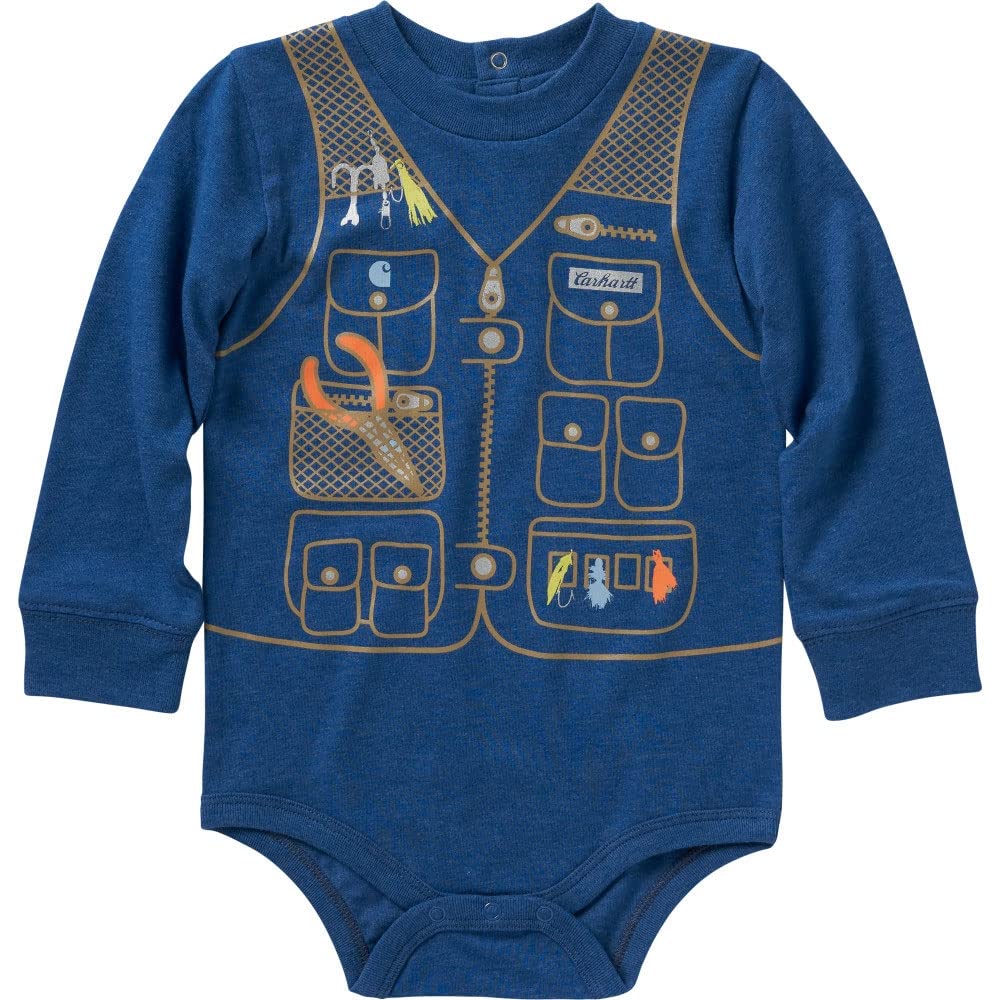 Carhartt Baby Boys' Long Sleeve Bodysuit - Soft Cotton Onesie for Infants, Toddler Essentials, Cute & Comfortable Outfit for Playtime, Daycare & Family Photos