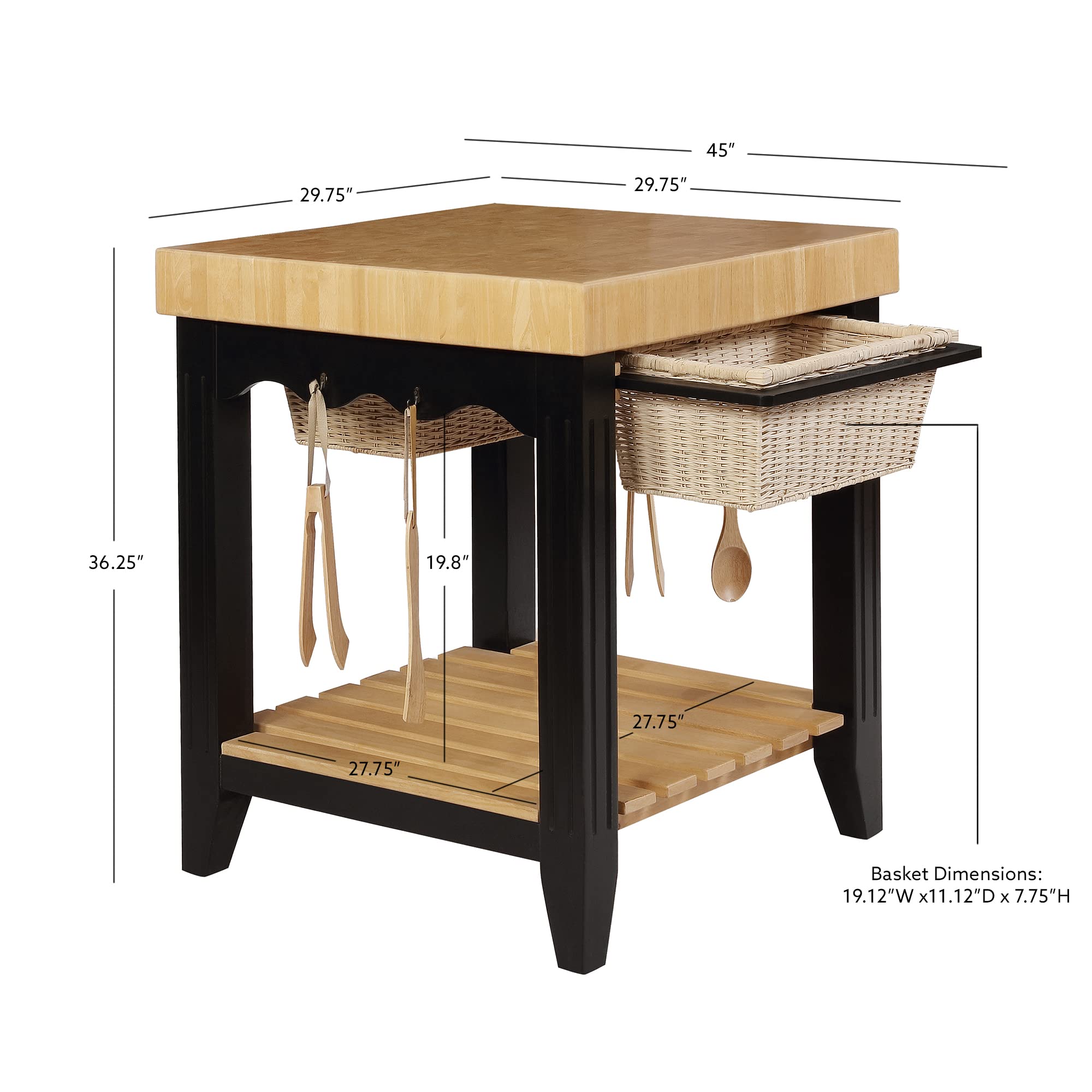 Premium Powell Color Story Black Butcher Block Kitchen Island - Durable Wooden Countertop for Food Prep, Dining & Entertaining - Perfect for Modern Farmhouse, Industrial & Rustic Kitchen Designs