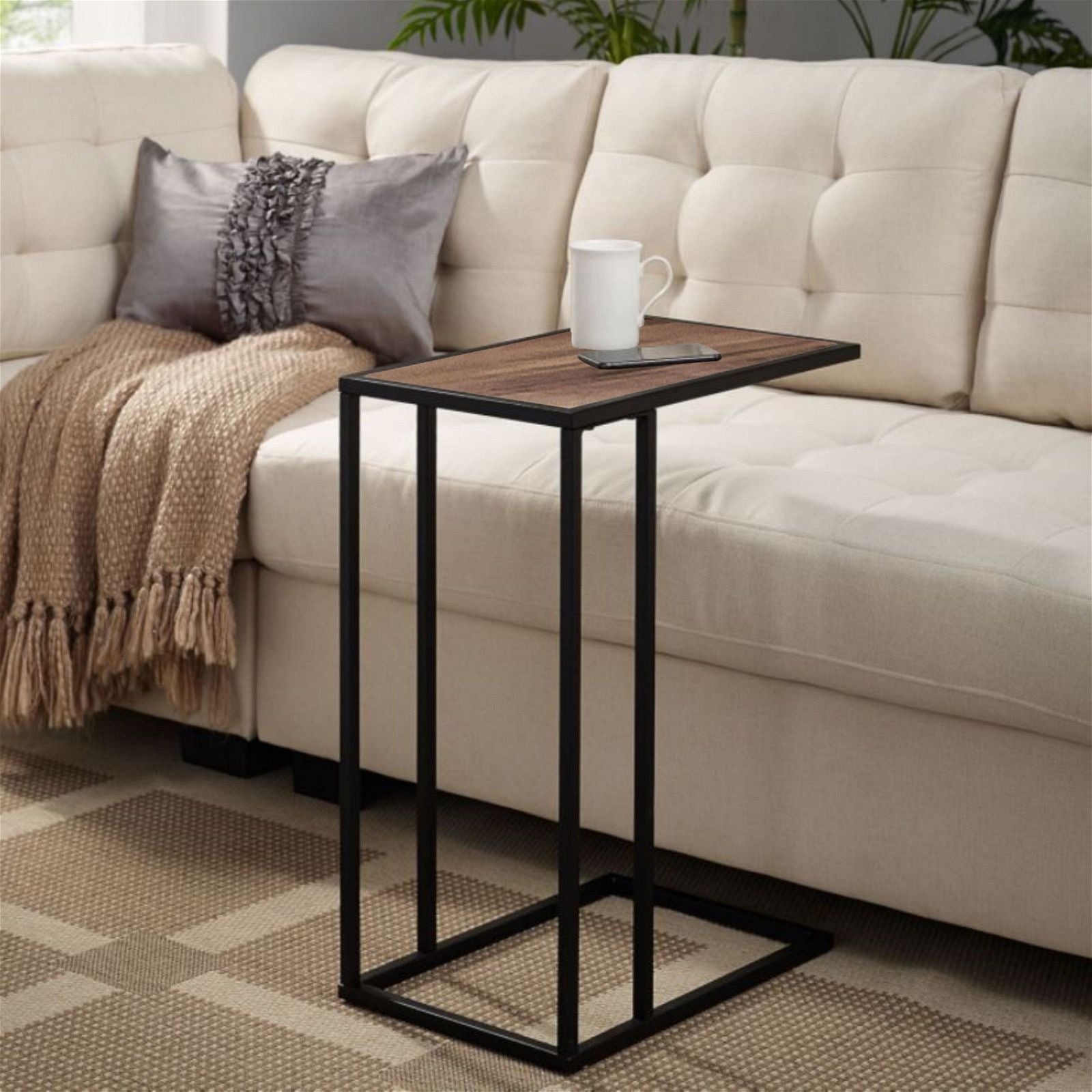 Urban Style Openstyle Side Table - Walnut Top with Black Metal Frame - Perfect for Living Room, Bedroom, or Office Decor