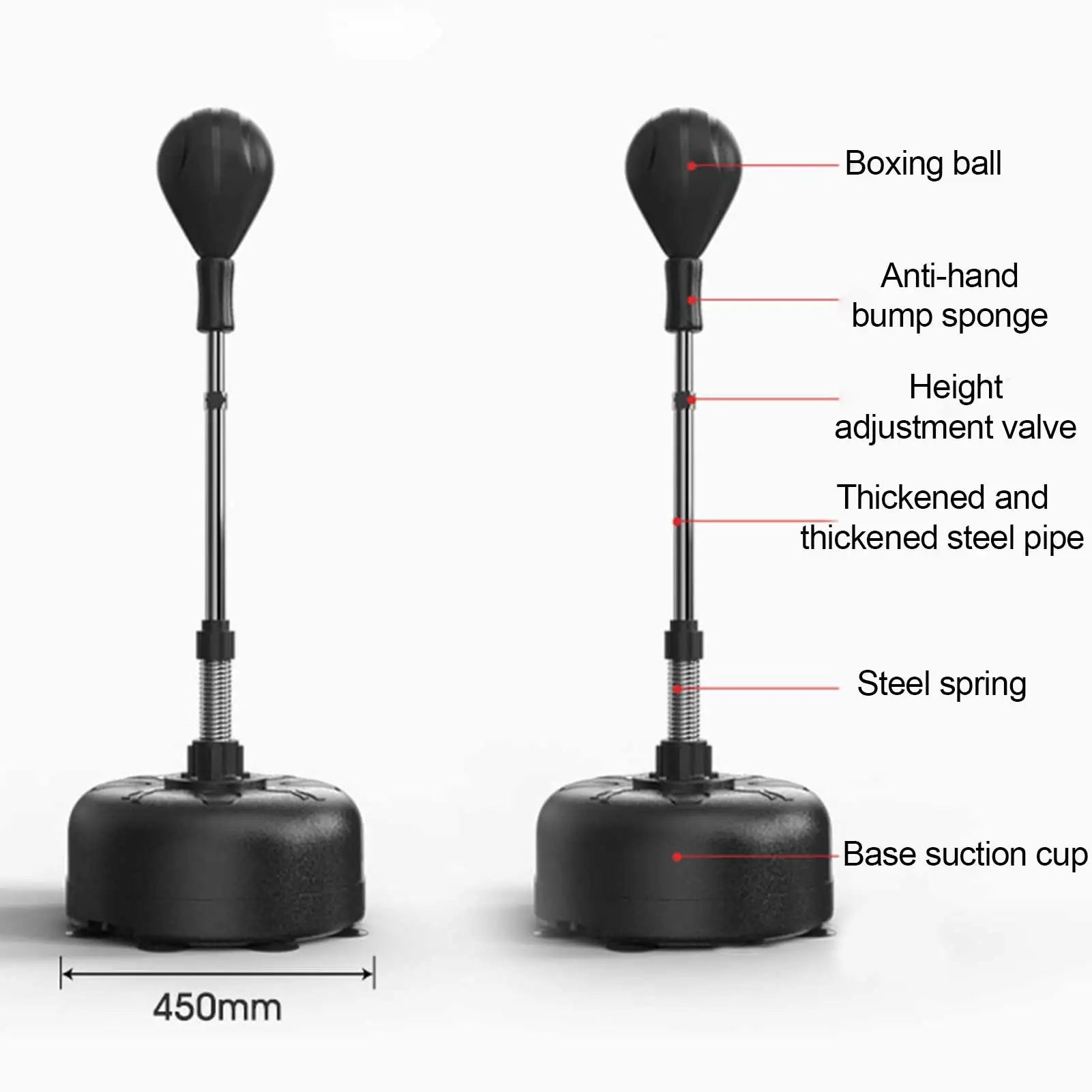 Adjustable Height Reflex Bag - Free Standing Speed Punching Bag for Stress Relief with 8 Powerful Suction Cups | Boxing Training Equipment for Home Gym, Fitness & Stress Release