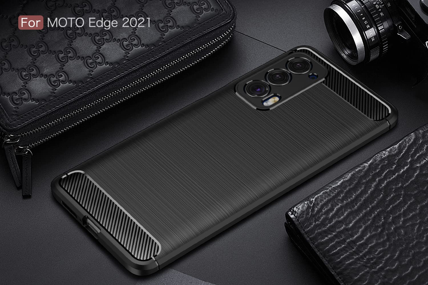 Premium Shockproof Carbon Fiber Case for Motorola Edge 2021 | Slim Protective Cover with Anti-Slip Texture | Perfect for Everyday Use, Travel & Outdoor Activities (Black)
